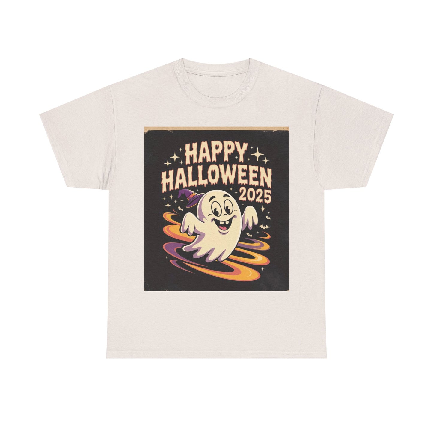 Happy Halloween Ghost Unisex Heavy Cotton Tee, Spooky Shirt, Halloween Costume, Festive Apparel, Autumn Style, Boo-tiful Tee