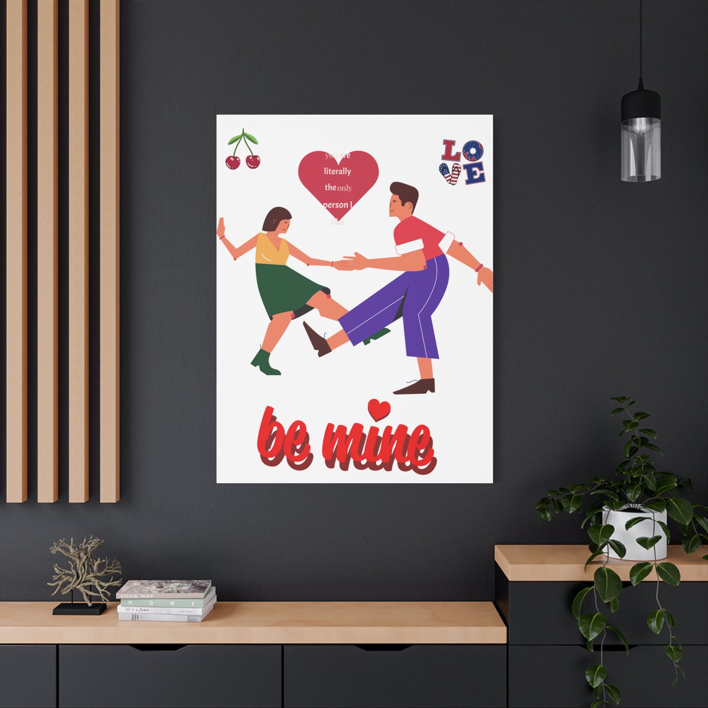 Vibrant Canvas Art Print, Cute Couple Dancing, Valentine's Gift, Home Decor, Love Quote Art, Heartfelt Wall Decoration