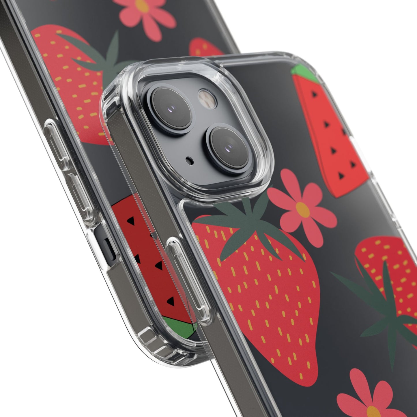 Fruity Clear Phone Case, Vibrant Strawberry and Flower Design, Cute Phone Cover, Trendy Accessories, Summer Vibe Gift