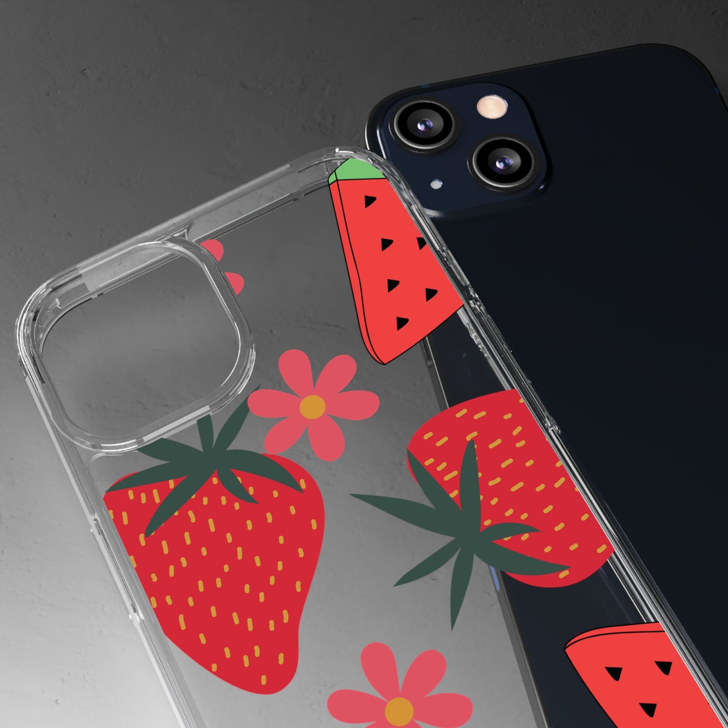 Fruity Clear Phone Case, Vibrant Strawberry and Flower Design, Cute Phone Cover, Trendy Accessories, Summer Vibe Gift