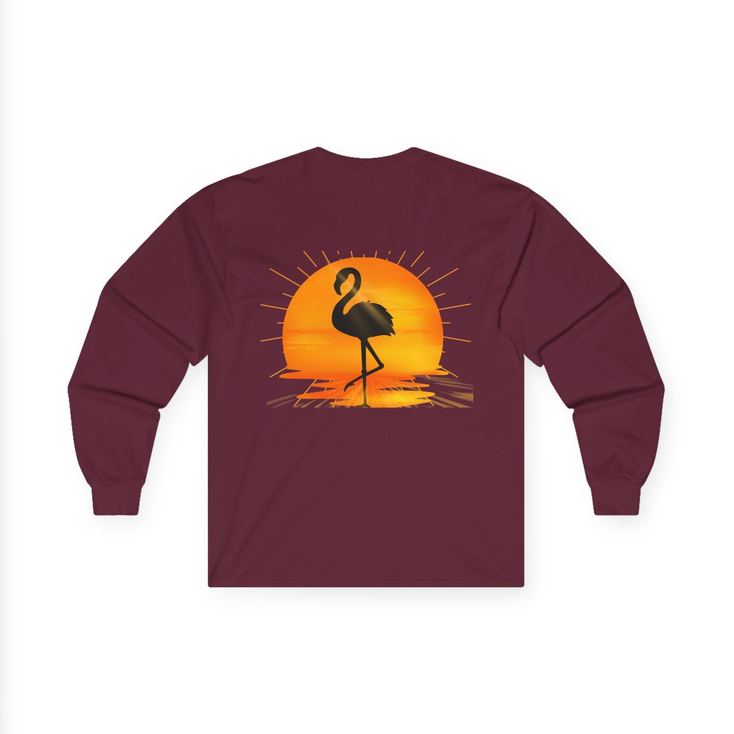 Sunrise Flamingo Long Sleeve Tee, Vacation Shirt, Casual Outfit, Summer Apparel, Gift for Beach Lovers, Graphic Tee, Relaxed Fit