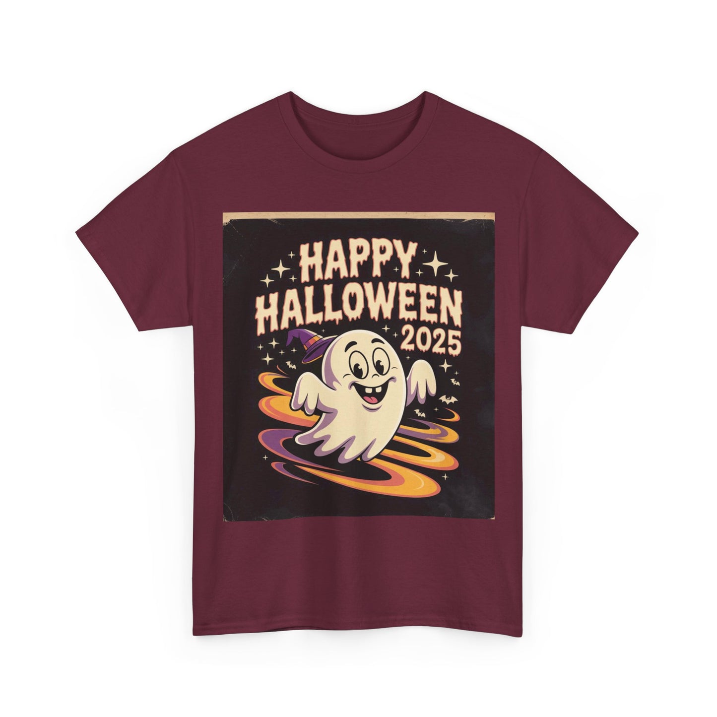 Happy Halloween Ghost Unisex Heavy Cotton Tee, Spooky Shirt, Halloween Costume, Festive Apparel, Autumn Style, Boo-tiful Tee