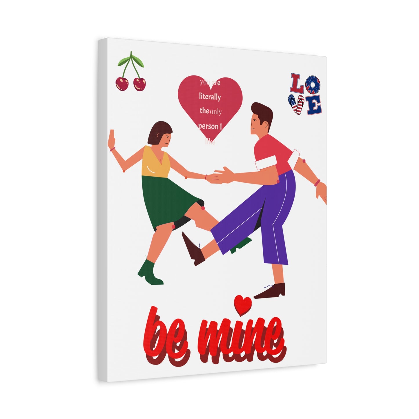Vibrant Canvas Art Print, Cute Couple Dancing, Valentine's Gift, Home Decor, Love Quote Art, Heartfelt Wall Decoration