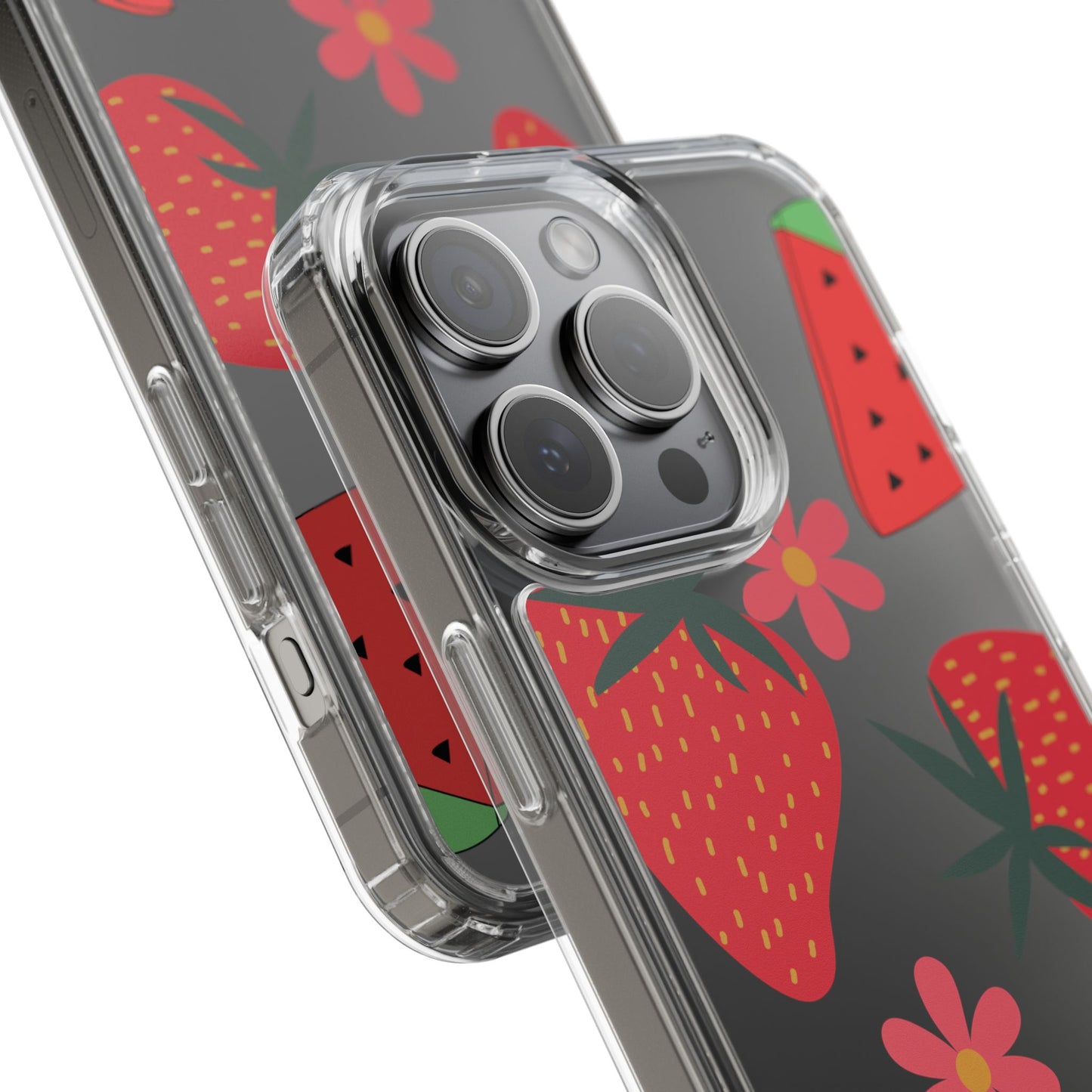Fruity Clear Phone Case, Vibrant Strawberry and Flower Design, Cute Phone Cover, Trendy Accessories, Summer Vibe Gift