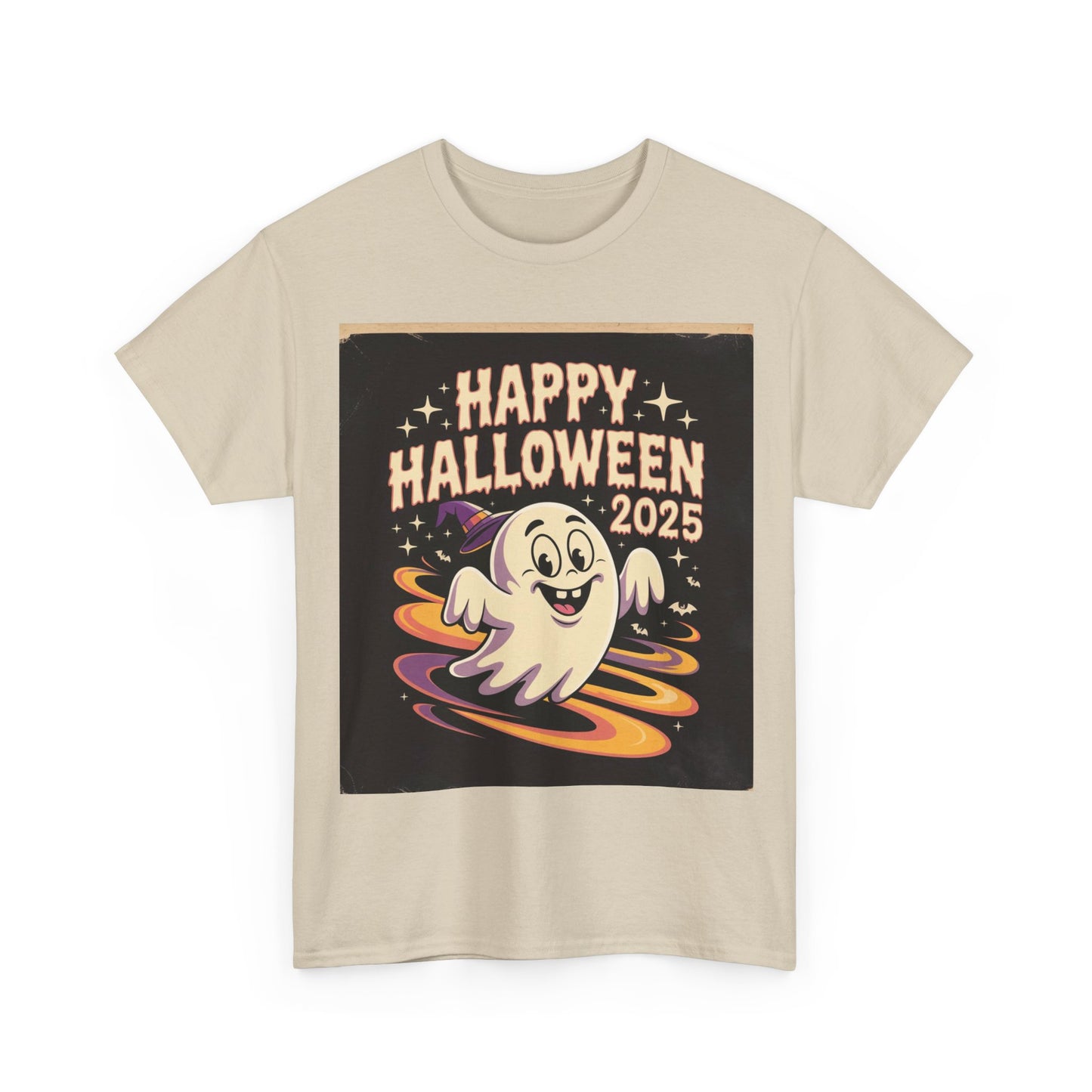 Happy Halloween Ghost Unisex Heavy Cotton Tee, Spooky Shirt, Halloween Costume, Festive Apparel, Autumn Style, Boo-tiful Tee