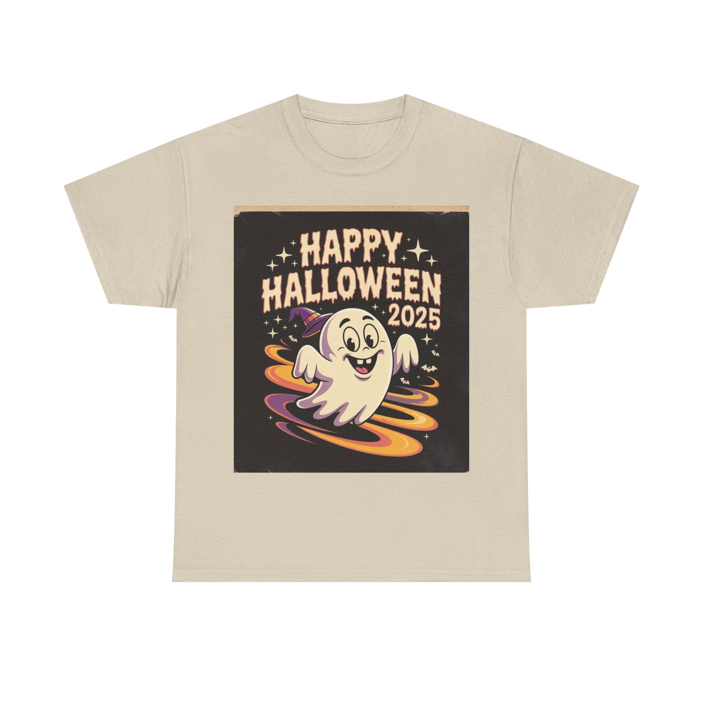 Happy Halloween Ghost Unisex Heavy Cotton Tee, Spooky Shirt, Halloween Costume, Festive Apparel, Autumn Style, Boo-tiful Tee