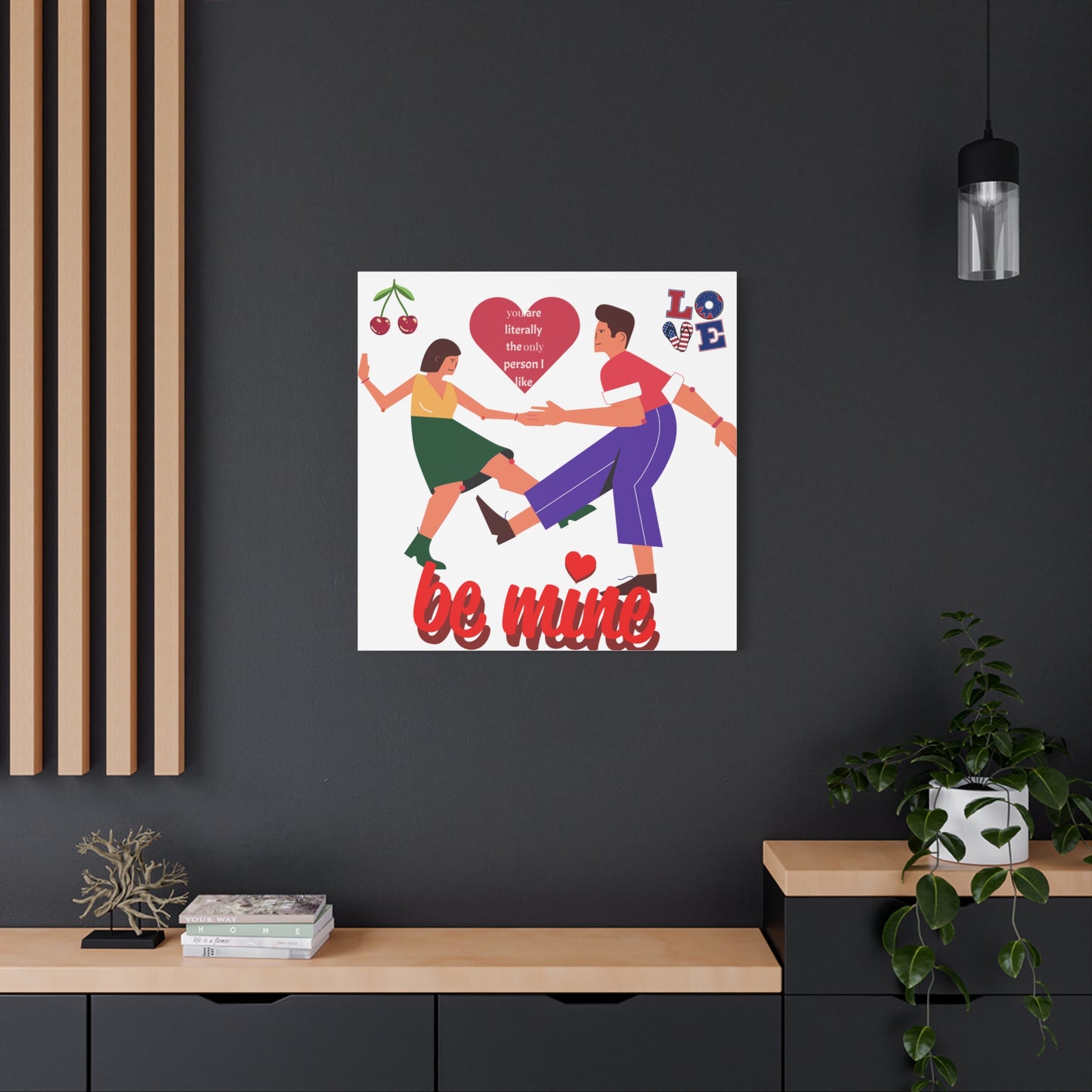 Vibrant Canvas Art Print, Cute Couple Dancing, Valentine's Gift, Home Decor, Love Quote Art, Heartfelt Wall Decoration