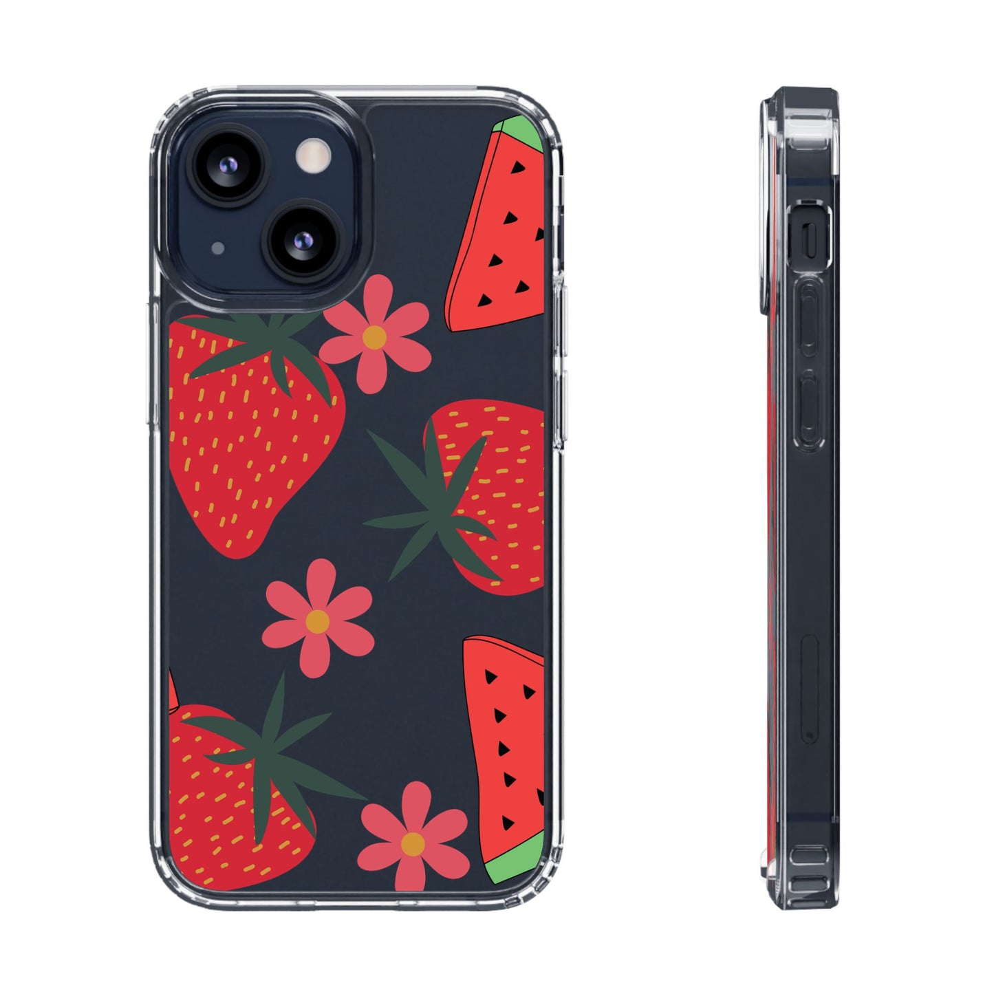 Fruity Clear Phone Case, Vibrant Strawberry and Flower Design, Cute Phone Cover, Trendy Accessories, Summer Vibe Gift