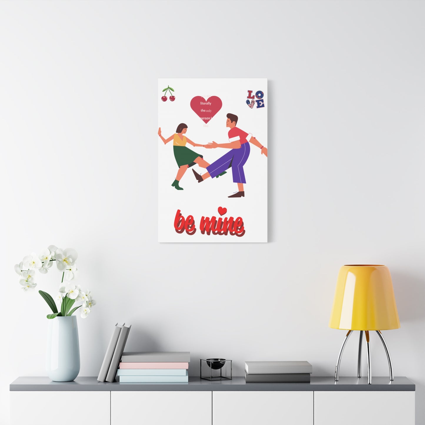 Vibrant Canvas Art Print, Cute Couple Dancing, Valentine's Gift, Home Decor, Love Quote Art, Heartfelt Wall Decoration