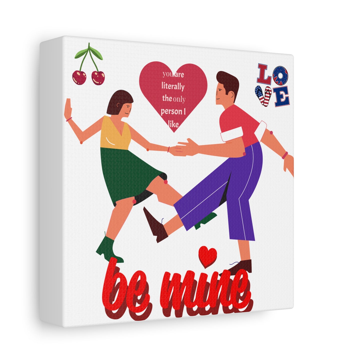 Vibrant Canvas Art Print, Cute Couple Dancing, Valentine's Gift, Home Decor, Love Quote Art, Heartfelt Wall Decoration