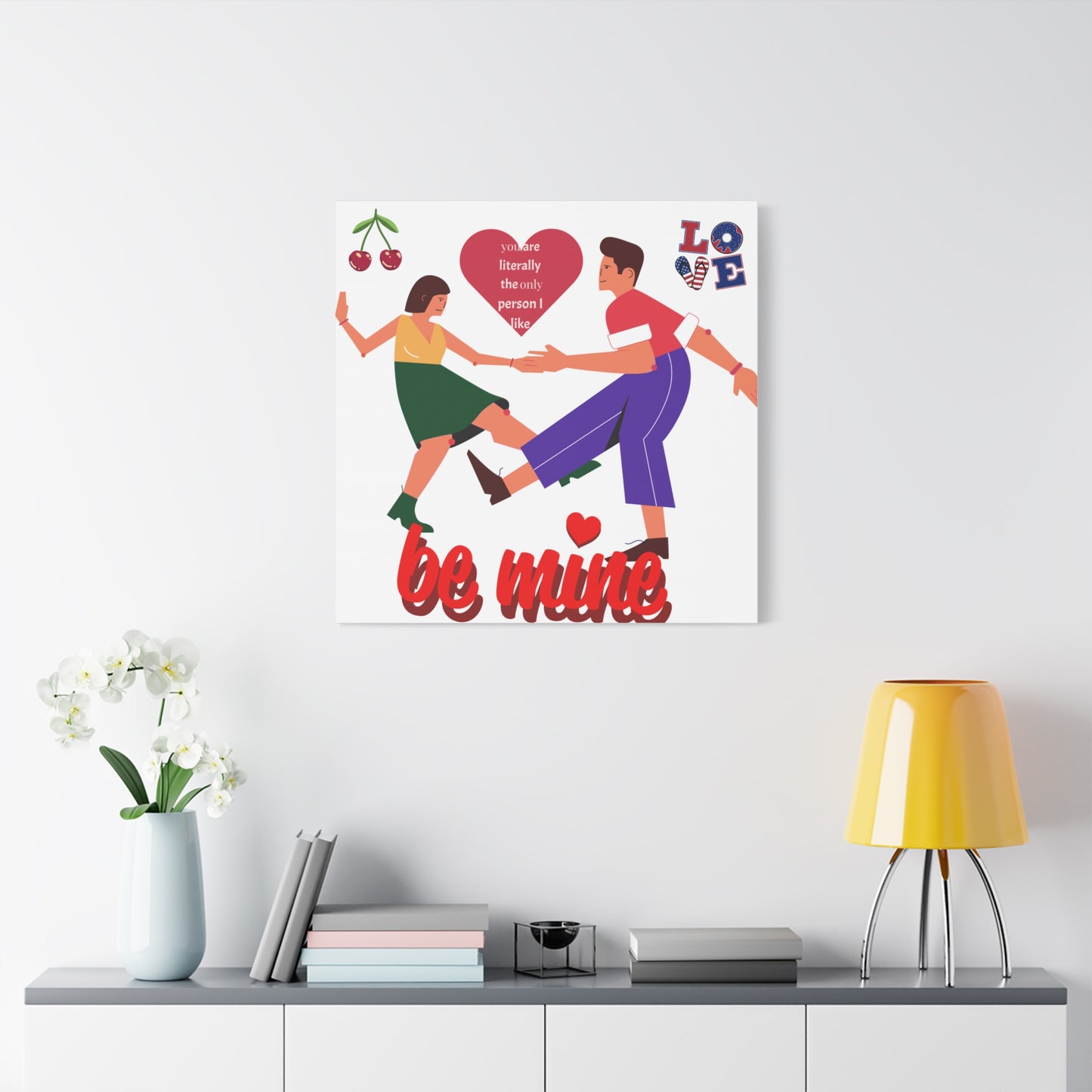 Vibrant Canvas Art Print, Cute Couple Dancing, Valentine's Gift, Home Decor, Love Quote Art, Heartfelt Wall Decoration