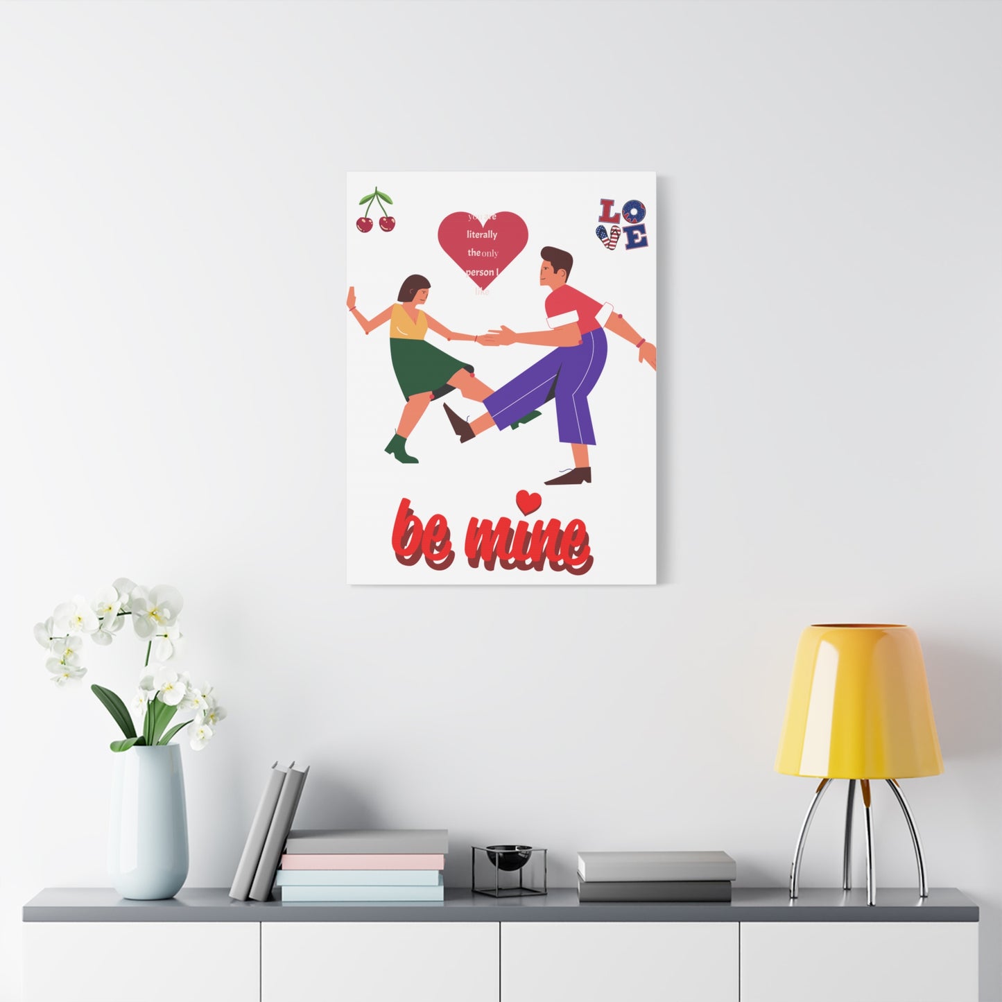 Vibrant Canvas Art Print, Cute Couple Dancing, Valentine's Gift, Home Decor, Love Quote Art, Heartfelt Wall Decoration