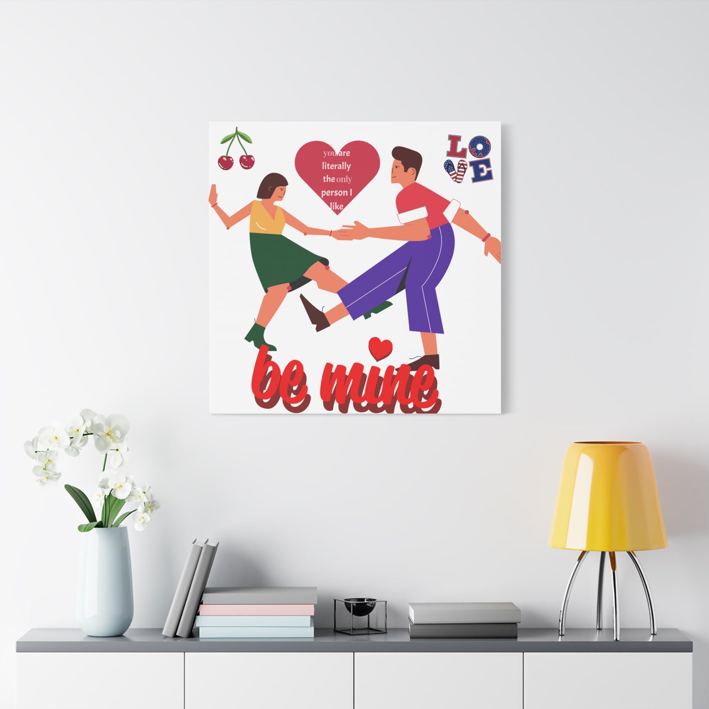 Vibrant Canvas Art Print, Cute Couple Dancing, Valentine's Gift, Home Decor, Love Quote Art, Heartfelt Wall Decoration