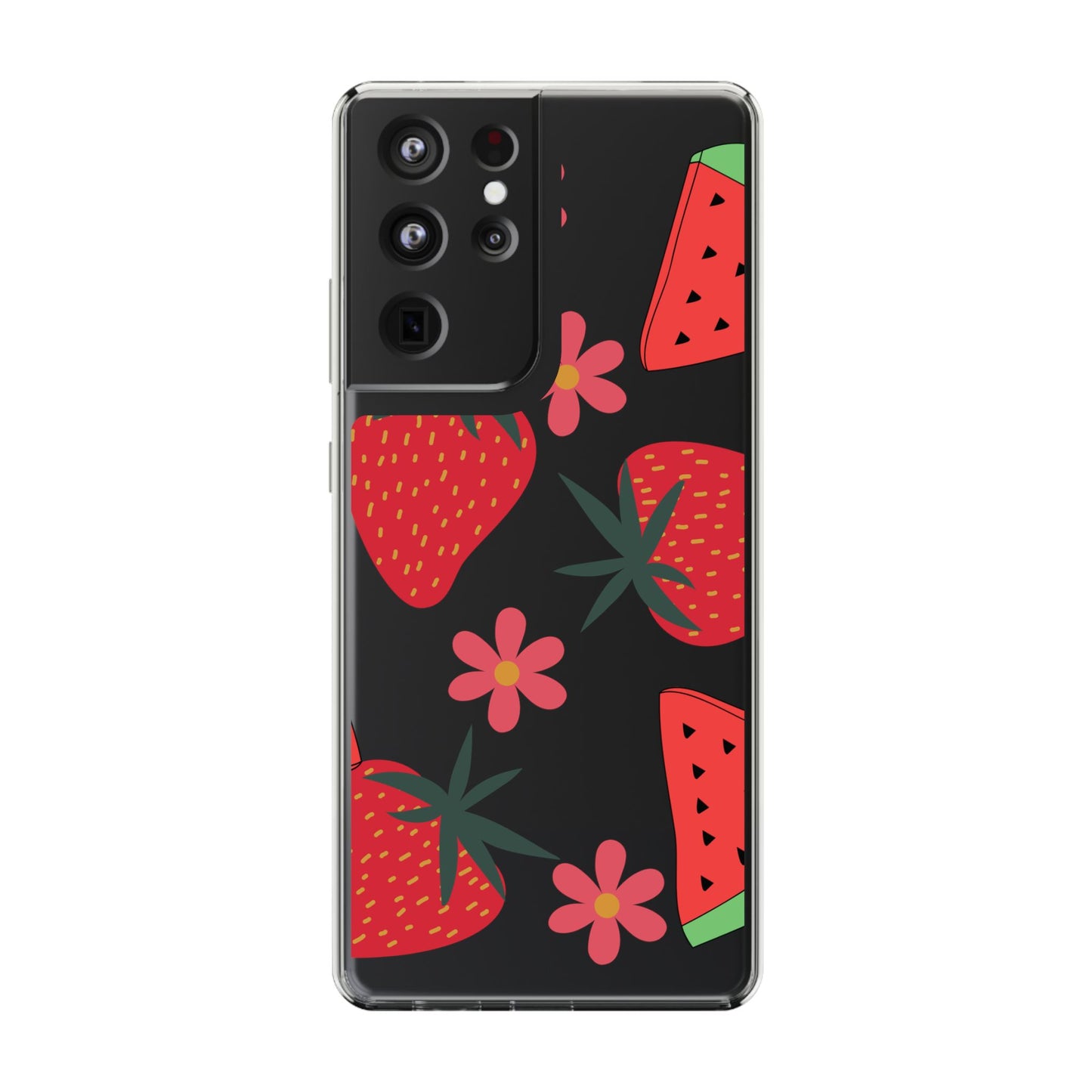 Fruity Clear Phone Case, Vibrant Strawberry and Flower Design, Cute Phone Cover, Trendy Accessories, Summer Vibe Gift