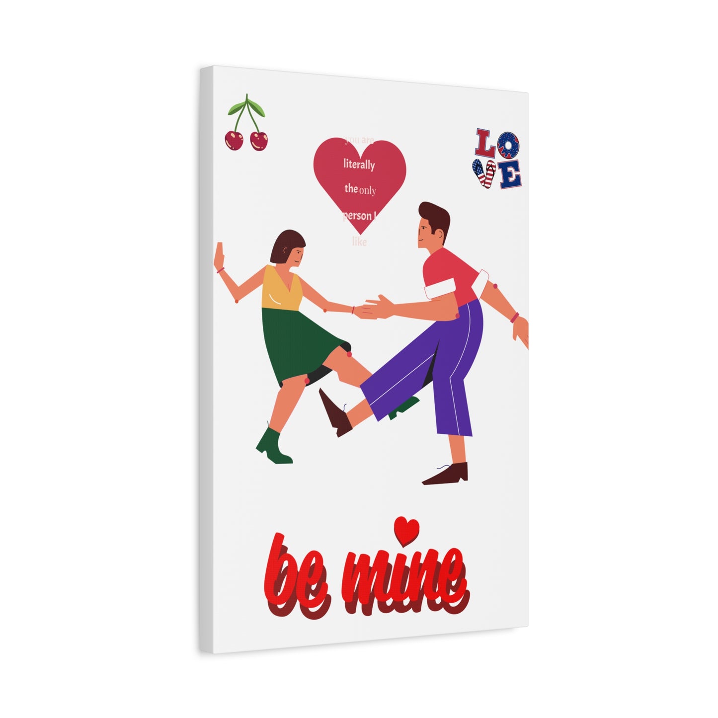 Vibrant Canvas Art Print, Cute Couple Dancing, Valentine's Gift, Home Decor, Love Quote Art, Heartfelt Wall Decoration