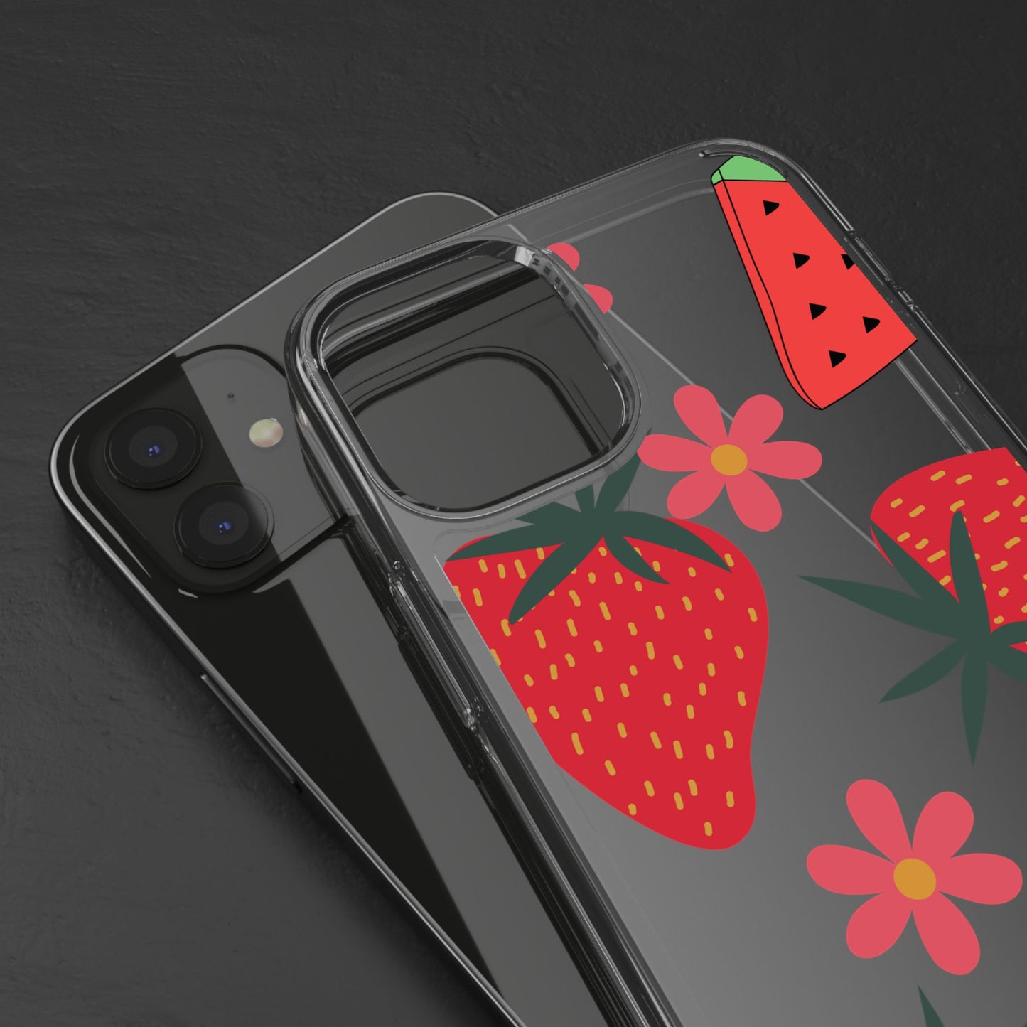 Fruity Clear Phone Case, Vibrant Strawberry and Flower Design, Cute Phone Cover, Trendy Accessories, Summer Vibe Gift