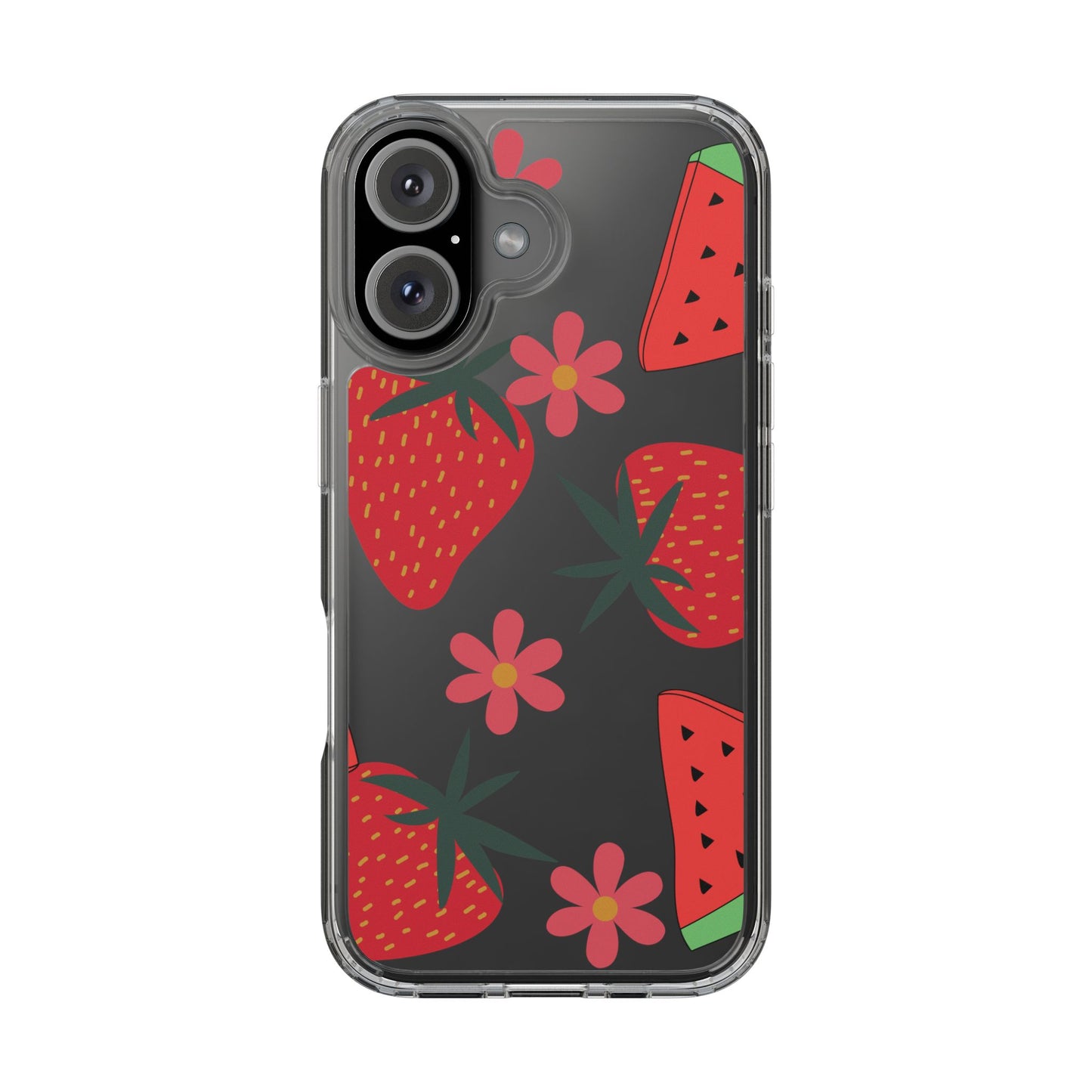 Fruity Clear Phone Case, Vibrant Strawberry and Flower Design, Cute Phone Cover, Trendy Accessories, Summer Vibe Gift