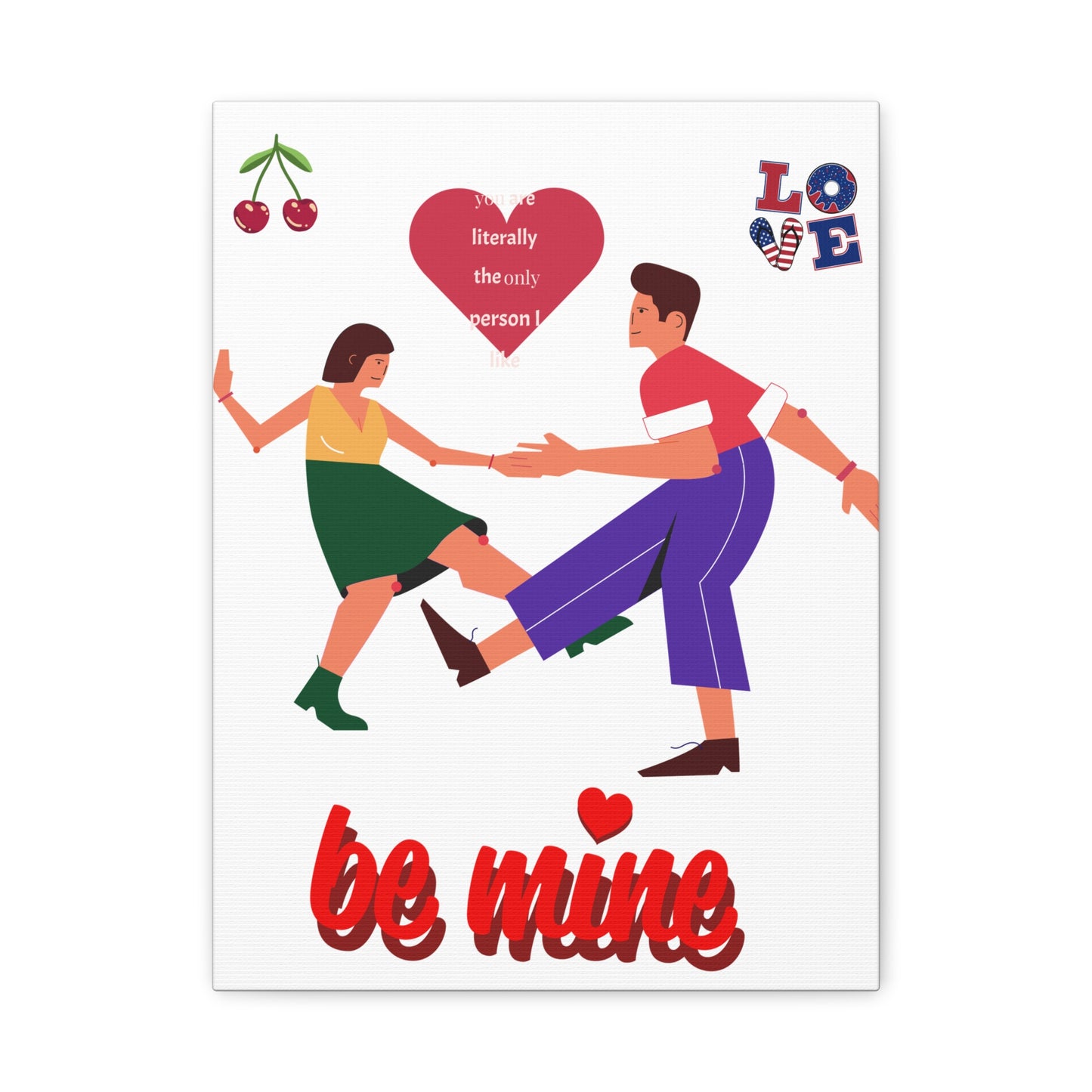 Vibrant Canvas Art Print, Cute Couple Dancing, Valentine's Gift, Home Decor, Love Quote Art, Heartfelt Wall Decoration