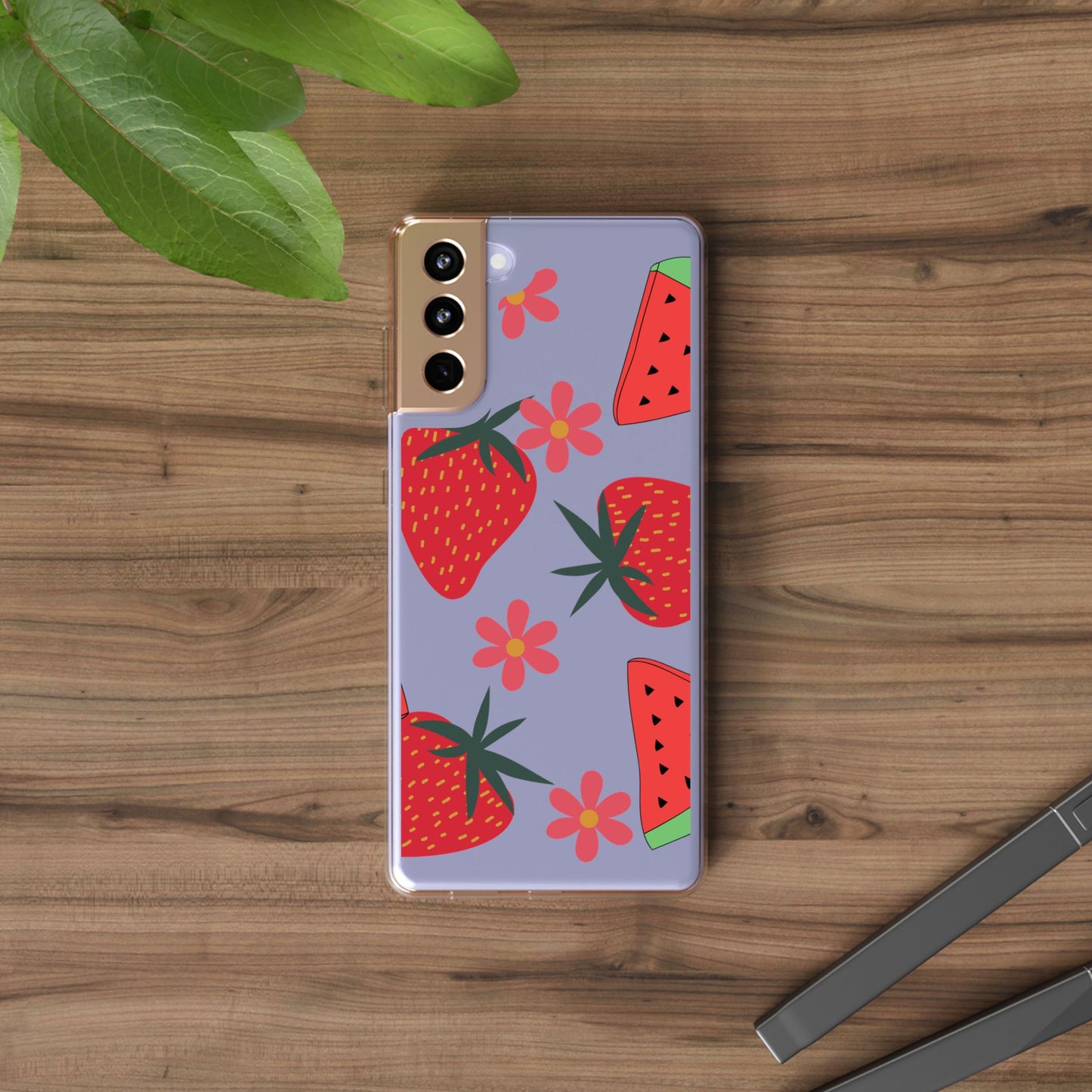 Fruity Clear Phone Case, Vibrant Strawberry and Flower Design, Cute Phone Cover, Trendy Accessories, Summer Vibe Gift