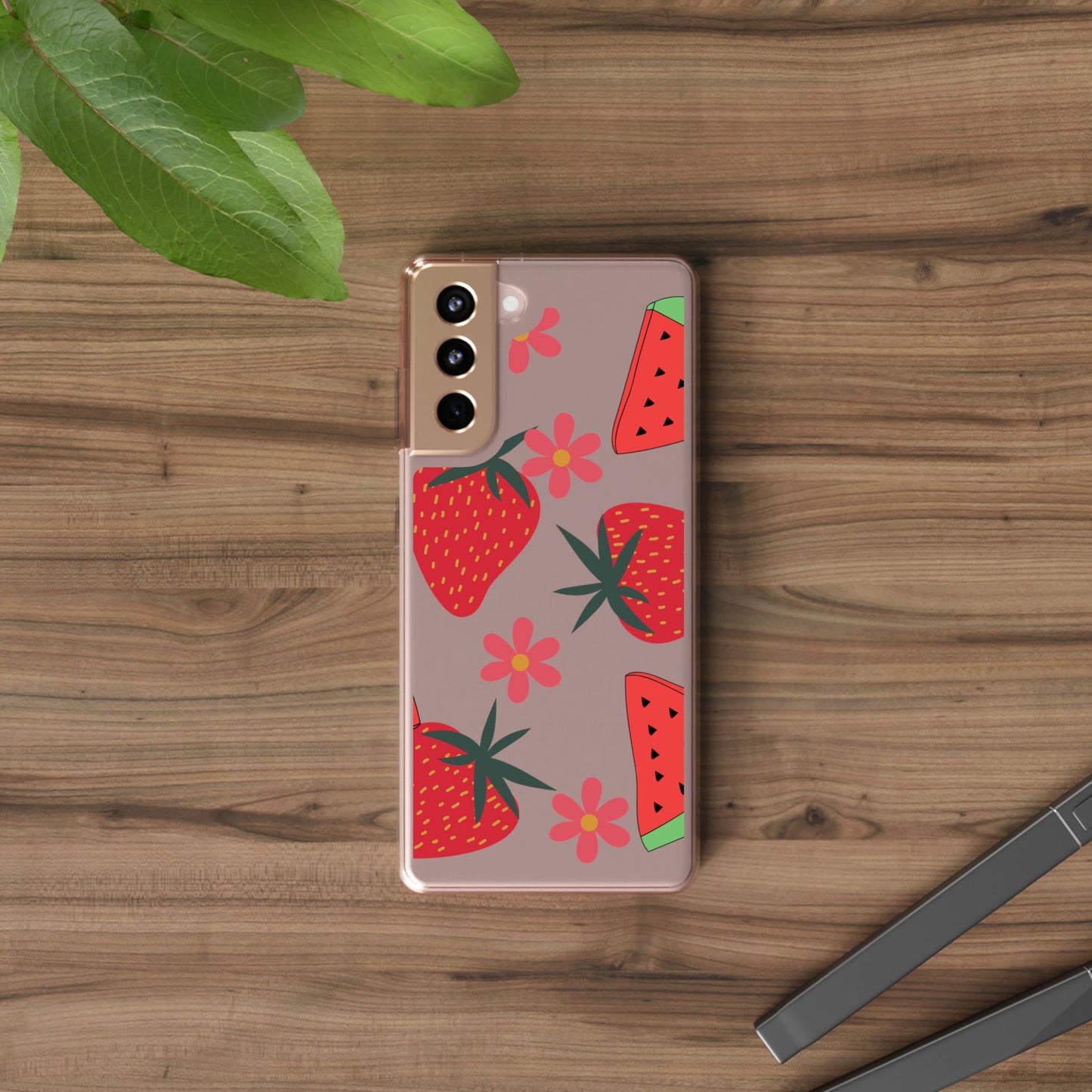 Fruity Clear Phone Case, Vibrant Strawberry and Flower Design, Cute Phone Cover, Trendy Accessories, Summer Vibe Gift