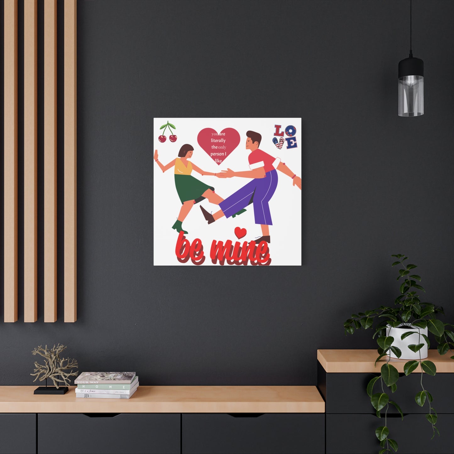 Vibrant Canvas Art Print, Cute Couple Dancing, Valentine's Gift, Home Decor, Love Quote Art, Heartfelt Wall Decoration