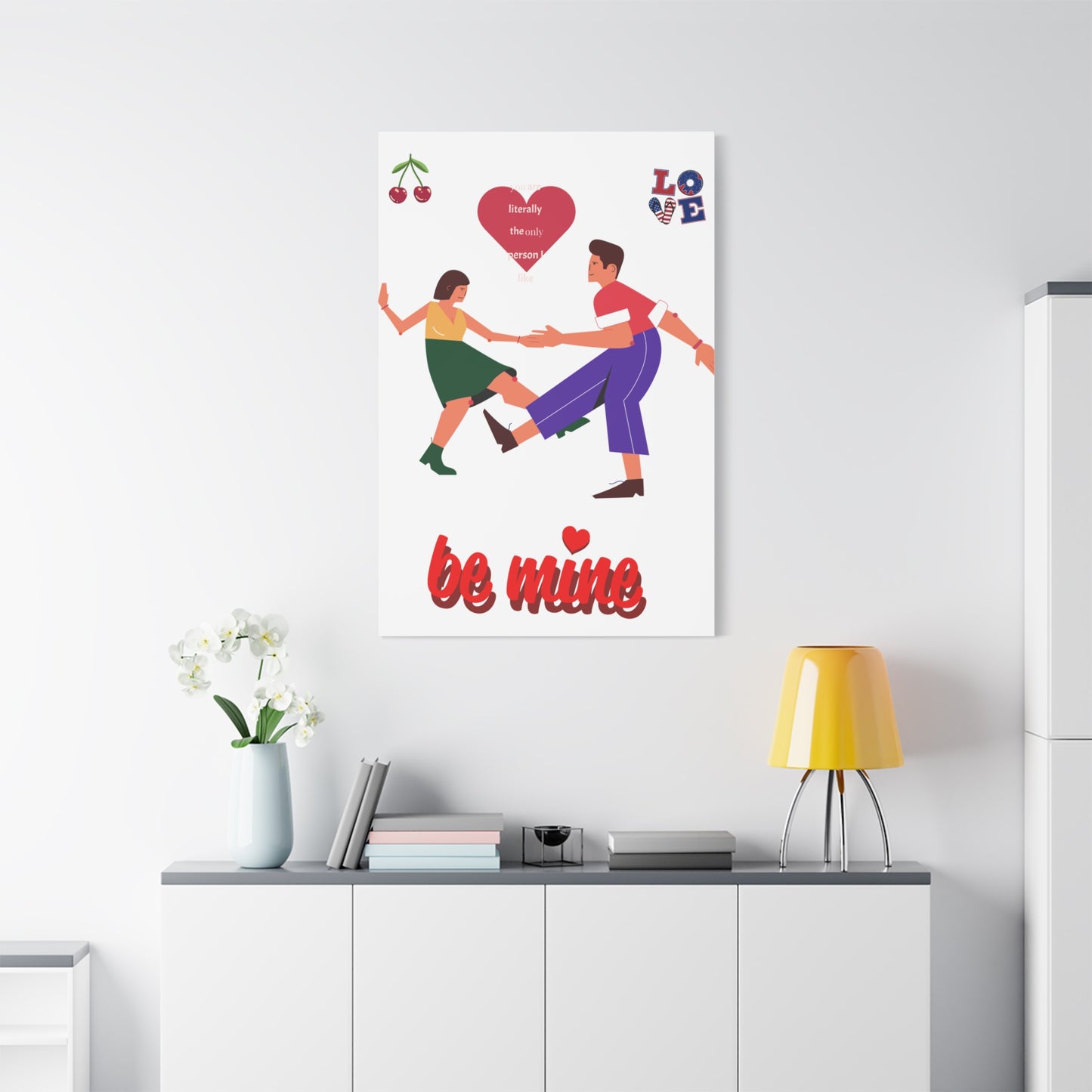 Vibrant Canvas Art Print, Cute Couple Dancing, Valentine's Gift, Home Decor, Love Quote Art, Heartfelt Wall Decoration