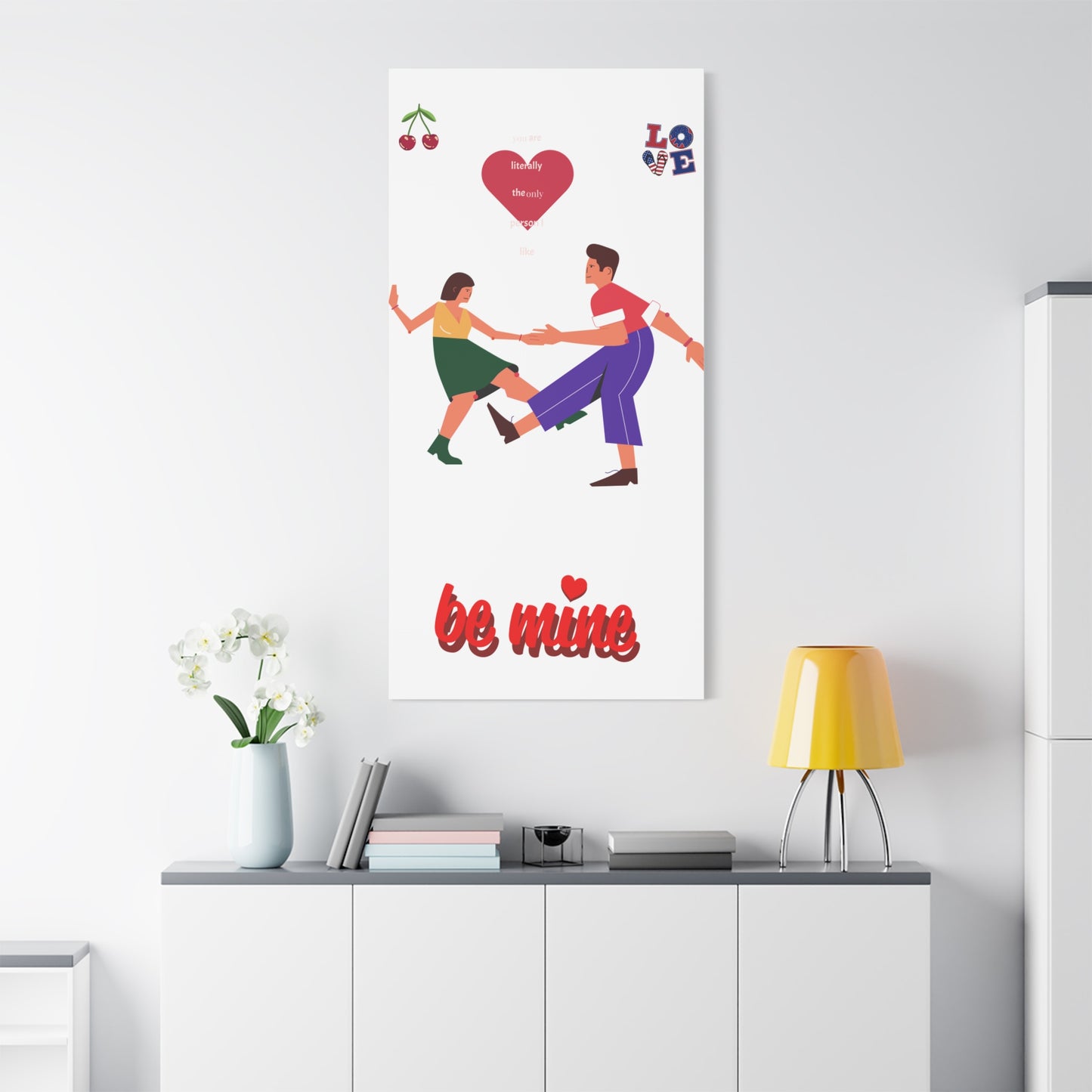 Vibrant Canvas Art Print, Cute Couple Dancing, Valentine's Gift, Home Decor, Love Quote Art, Heartfelt Wall Decoration