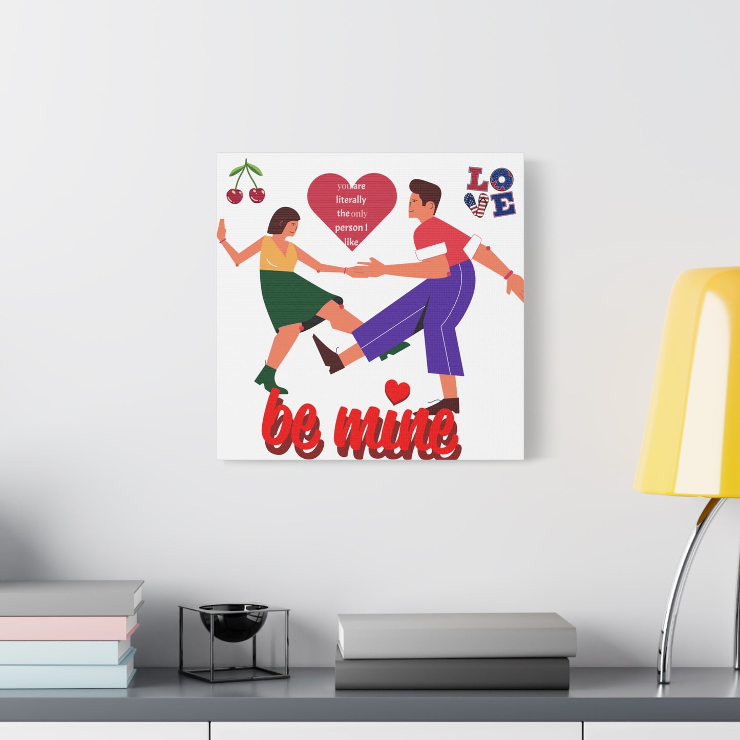 Vibrant Canvas Art Print, Cute Couple Dancing, Valentine's Gift, Home Decor, Love Quote Art, Heartfelt Wall Decoration