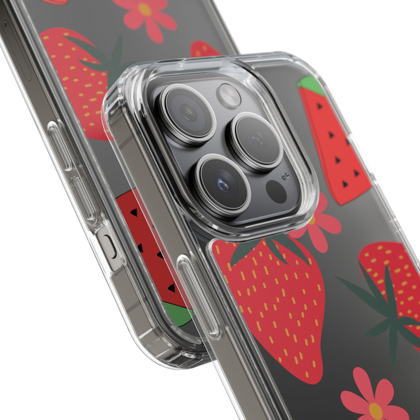 Fruity Clear Phone Case, Vibrant Strawberry and Flower Design, Cute Phone Cover, Trendy Accessories, Summer Vibe Gift