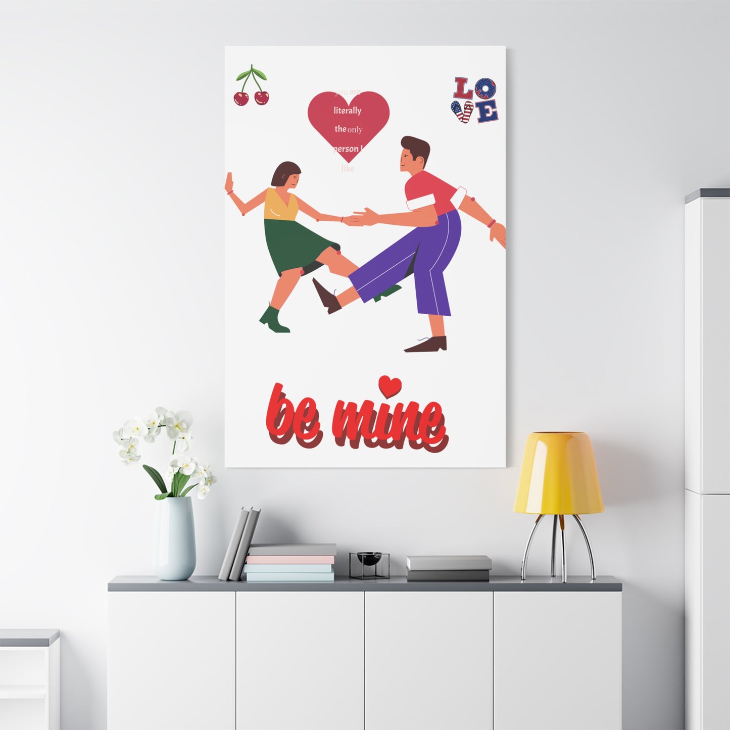 Vibrant Canvas Art Print, Cute Couple Dancing, Valentine's Gift, Home Decor, Love Quote Art, Heartfelt Wall Decoration