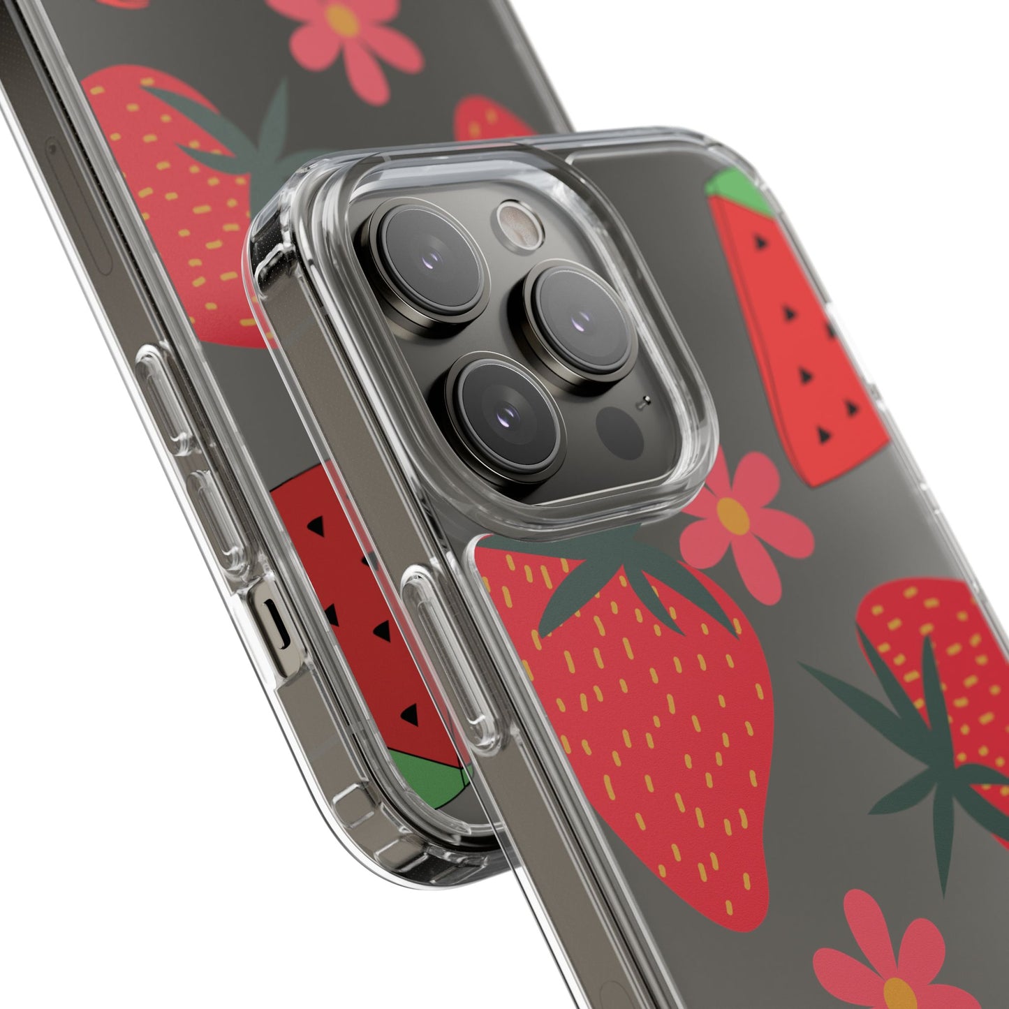 Fruity Clear Phone Case, Vibrant Strawberry and Flower Design, Cute Phone Cover, Trendy Accessories, Summer Vibe Gift