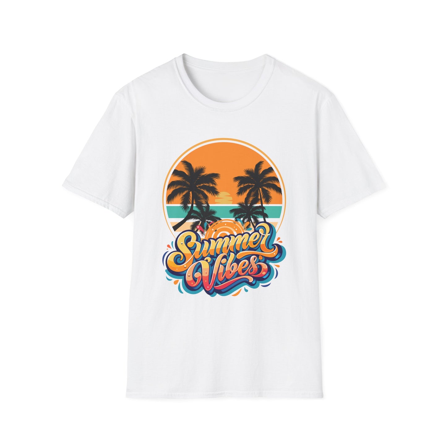 T-Shirt with Summer Vibes Graphic, Beach Lover Tee, Vacation Shirt, Fun Graphic Apparel, Sunshine Gift, Casual Summer Wear