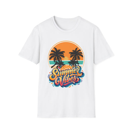 T-Shirt with Summer Vibes Graphic, Beach Lover Tee, Vacation Shirt, Fun Graphic Apparel, Sunshine Gift, Casual Summer Wear
