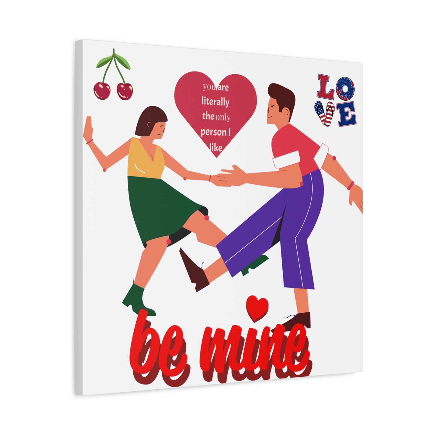 Vibrant Canvas Art Print, Cute Couple Dancing, Valentine's Gift, Home Decor, Love Quote Art, Heartfelt Wall Decoration