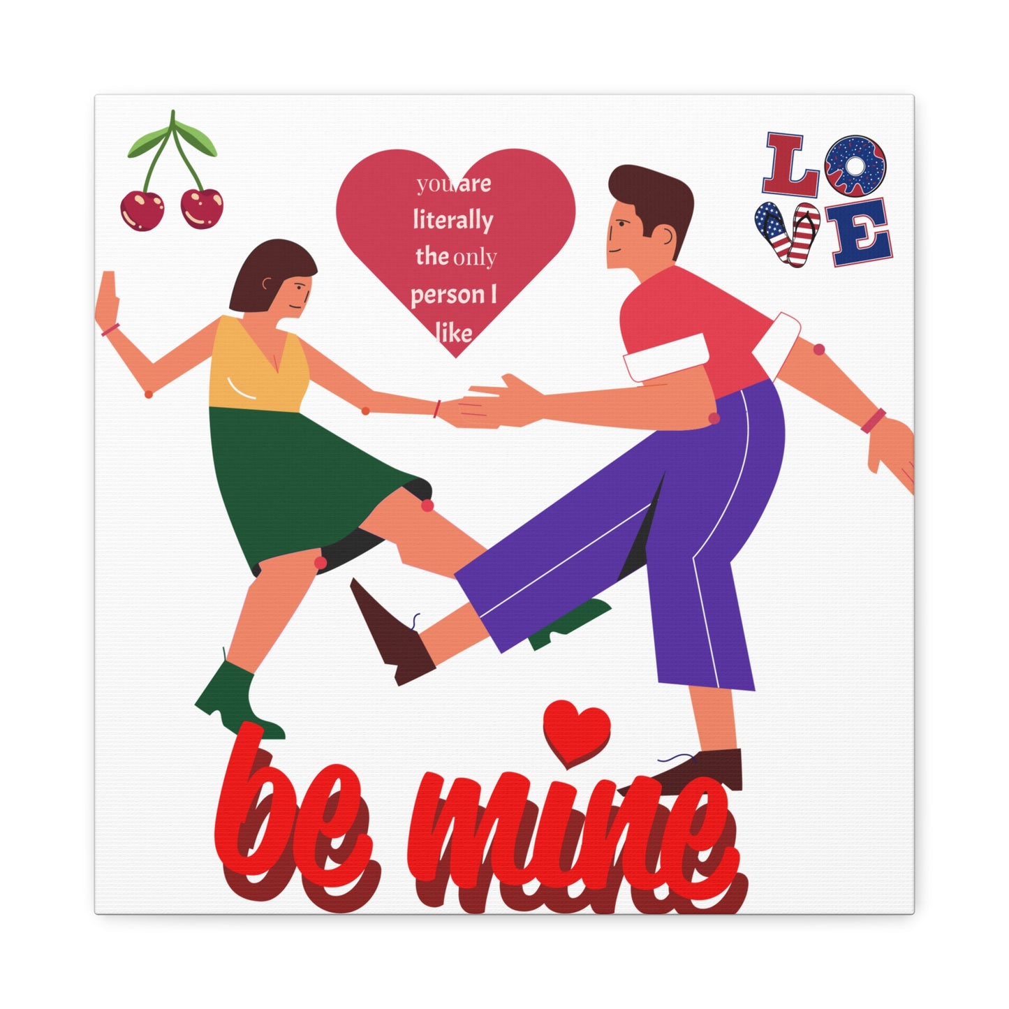 Vibrant Canvas Art Print, Cute Couple Dancing, Valentine's Gift, Home Decor, Love Quote Art, Heartfelt Wall Decoration