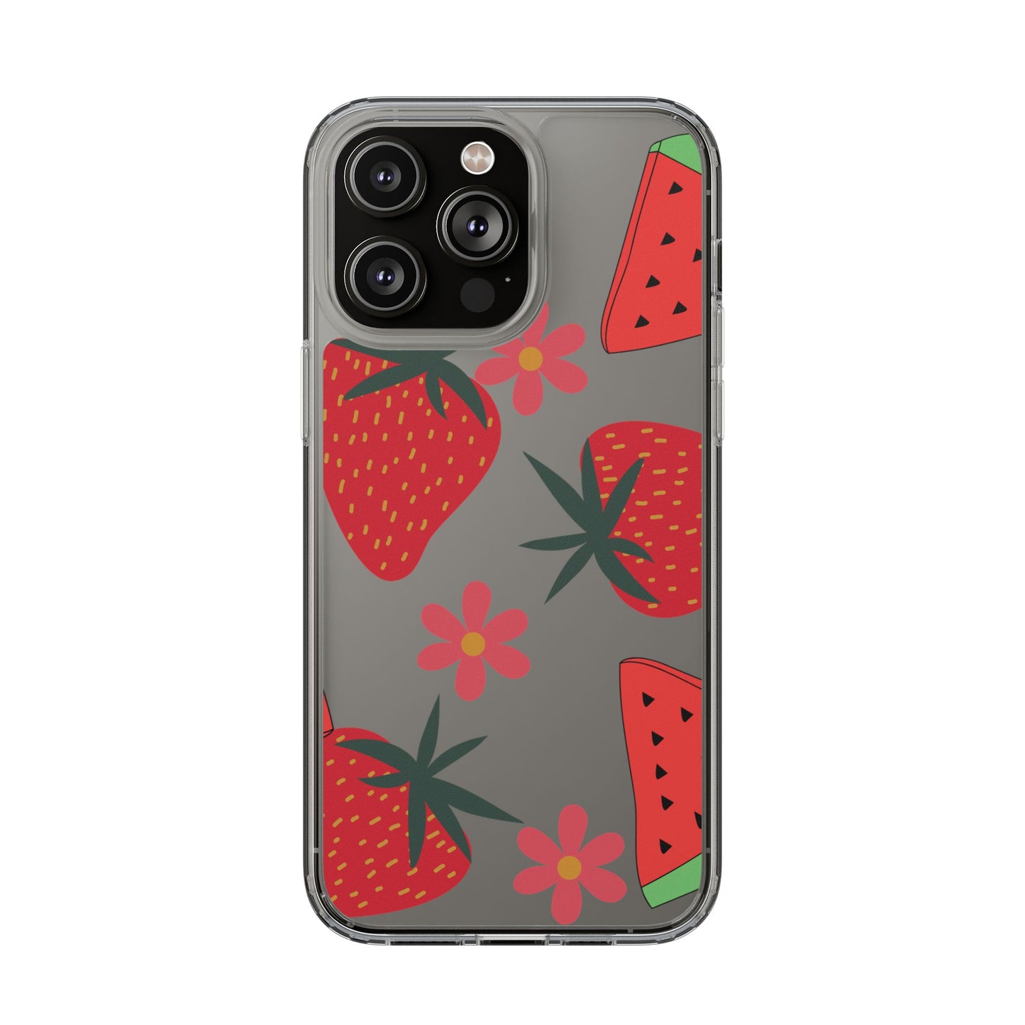 Fruity Clear Phone Case, Vibrant Strawberry and Flower Design, Cute Phone Cover, Trendy Accessories, Summer Vibe Gift