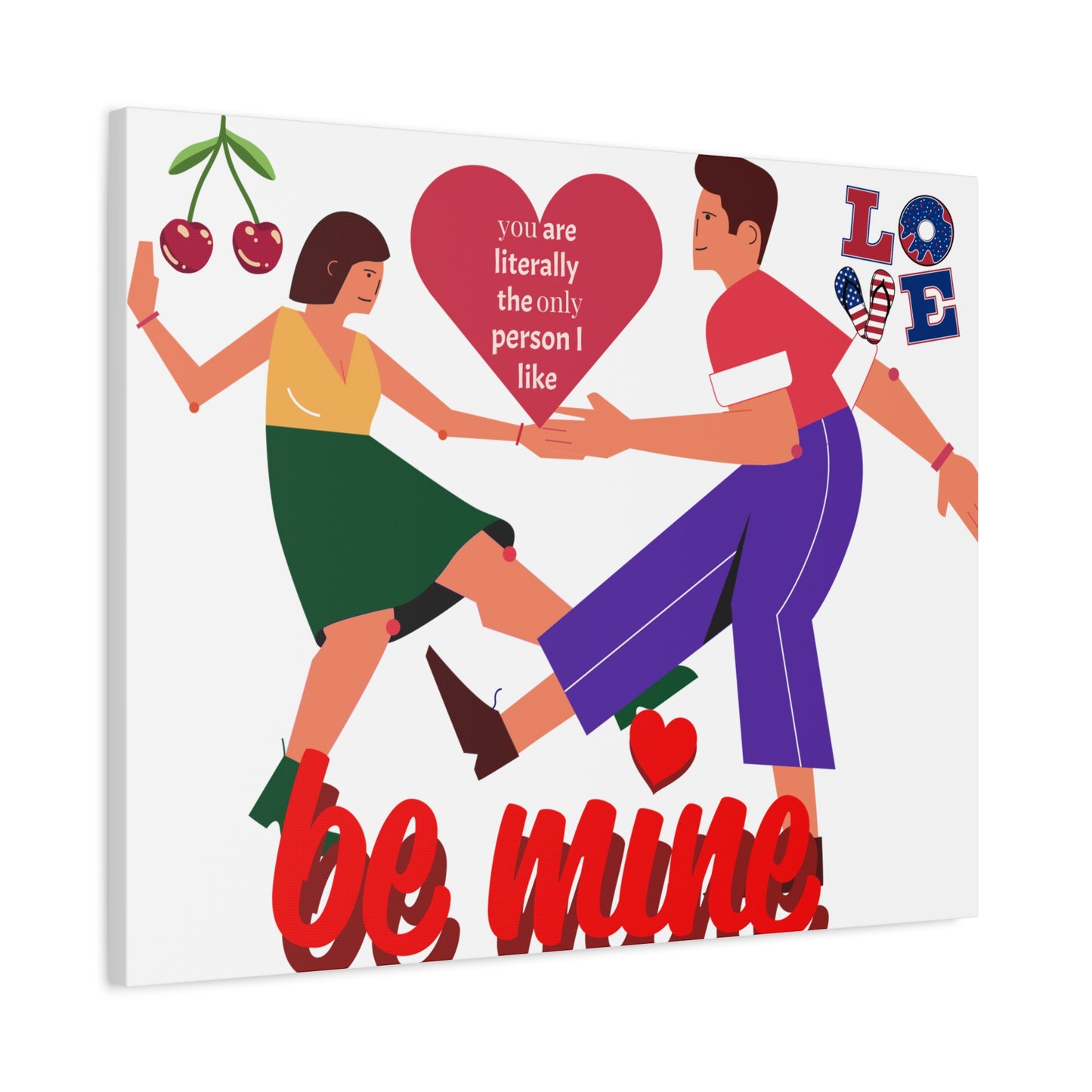 Vibrant Canvas Art Print, Cute Couple Dancing, Valentine's Gift, Home Decor, Love Quote Art, Heartfelt Wall Decoration