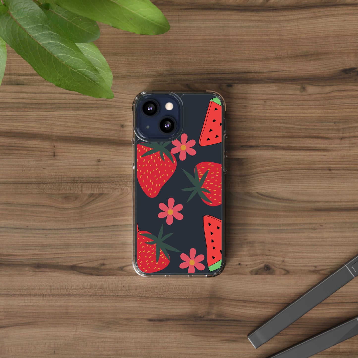 Fruity Clear Phone Case, Vibrant Strawberry and Flower Design, Cute Phone Cover, Trendy Accessories, Summer Vibe Gift