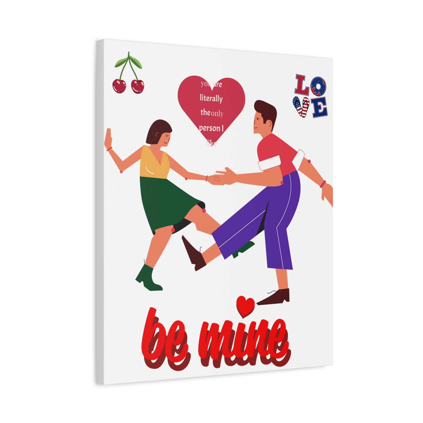 Vibrant Canvas Art Print, Cute Couple Dancing, Valentine's Gift, Home Decor, Love Quote Art, Heartfelt Wall Decoration