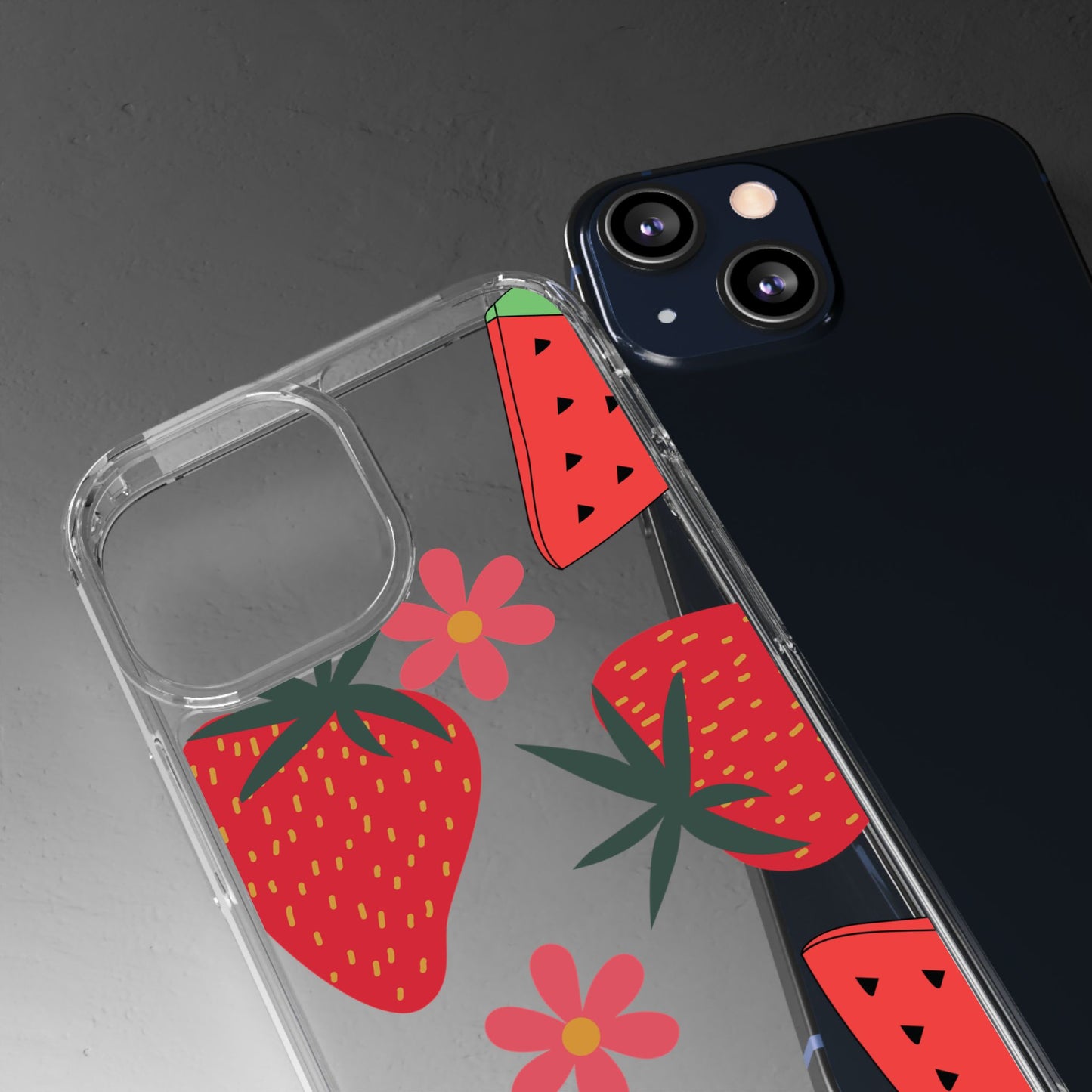 Fruity Clear Phone Case, Vibrant Strawberry and Flower Design, Cute Phone Cover, Trendy Accessories, Summer Vibe Gift