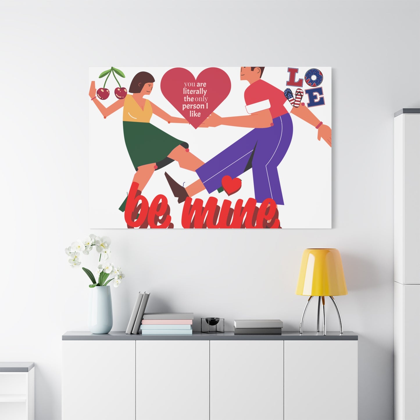 Vibrant Canvas Art Print, Cute Couple Dancing, Valentine's Gift, Home Decor, Love Quote Art, Heartfelt Wall Decoration