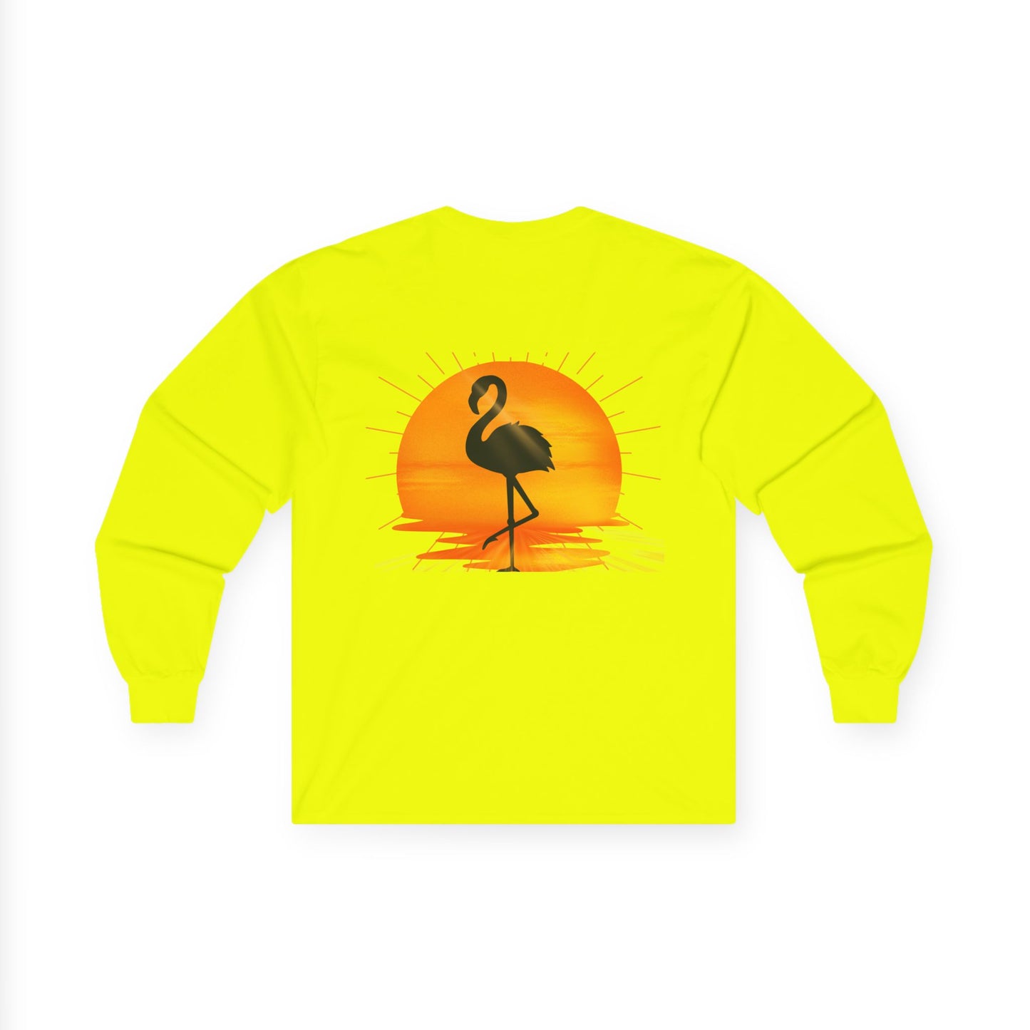 Sunrise Flamingo Long Sleeve Tee, Vacation Shirt, Casual Outfit, Summer Apparel, Gift for Beach Lovers, Graphic Tee, Relaxed Fit