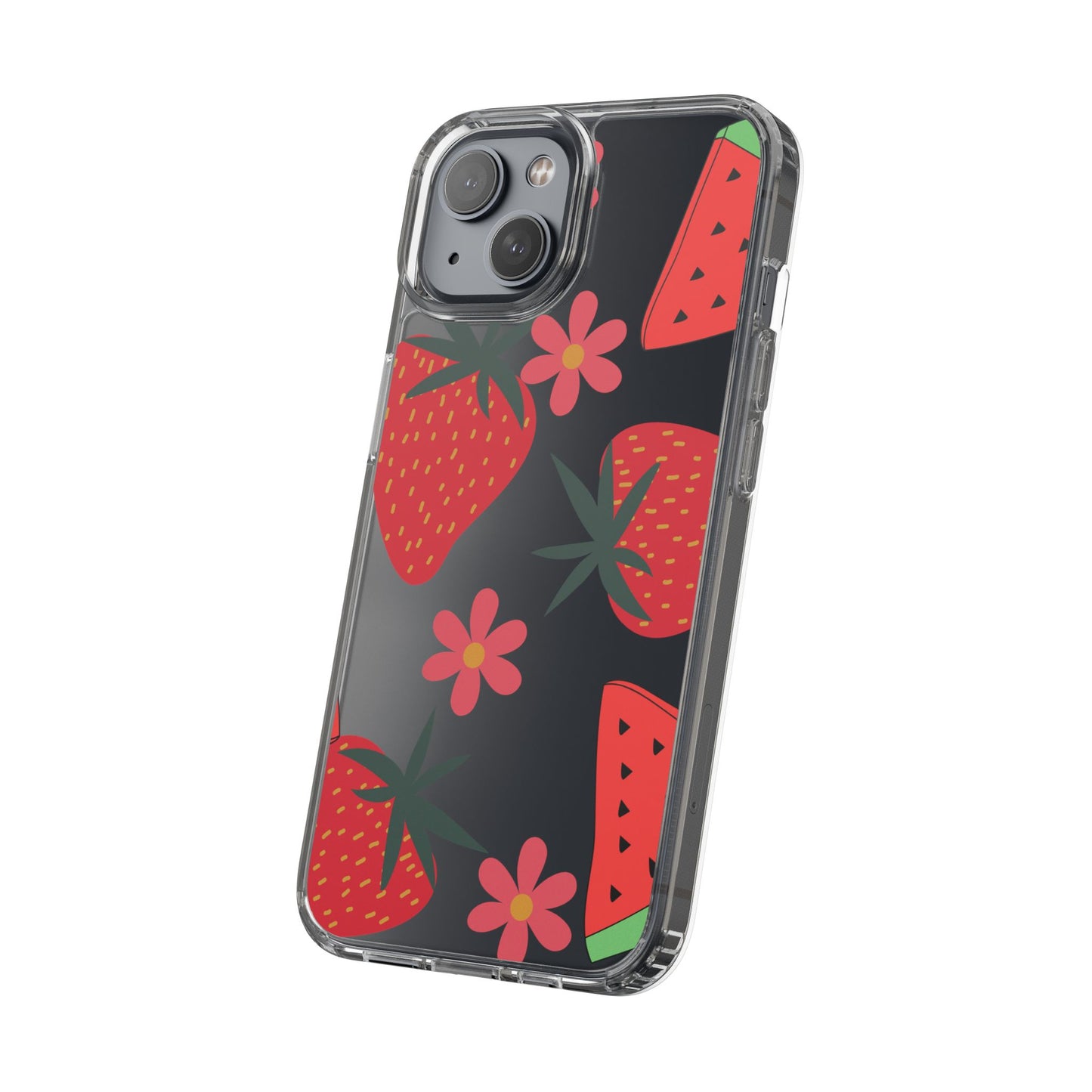 Fruity Clear Phone Case, Vibrant Strawberry and Flower Design, Cute Phone Cover, Trendy Accessories, Summer Vibe Gift