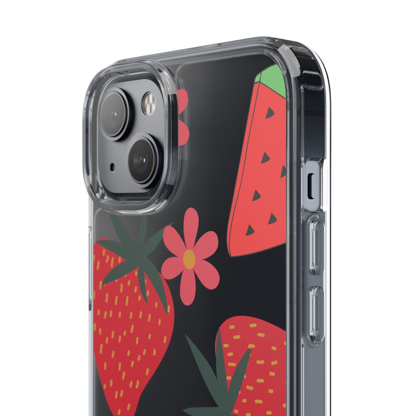 Fruity Clear Phone Case, Vibrant Strawberry and Flower Design, Cute Phone Cover, Trendy Accessories, Summer Vibe Gift