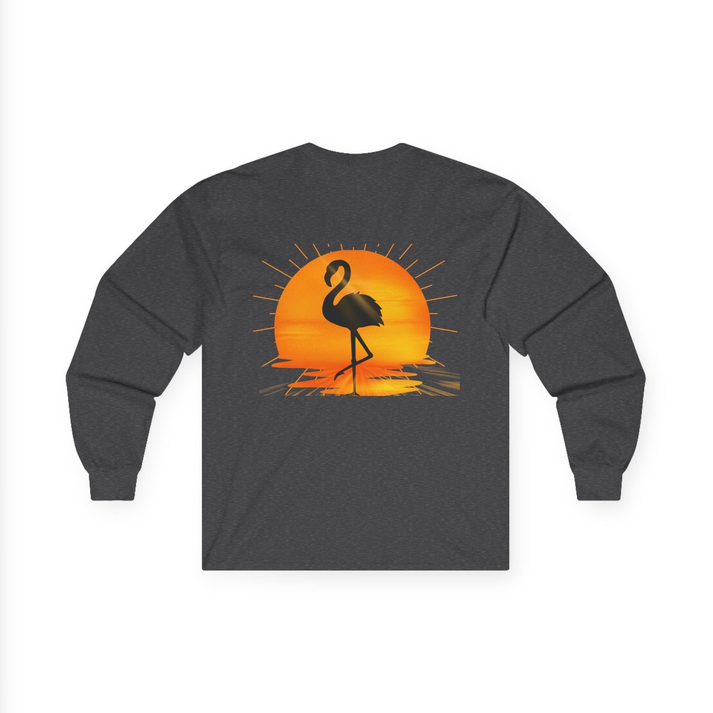 Sunrise Flamingo Long Sleeve Tee, Vacation Shirt, Casual Outfit, Summer Apparel, Gift for Beach Lovers, Graphic Tee, Relaxed Fit