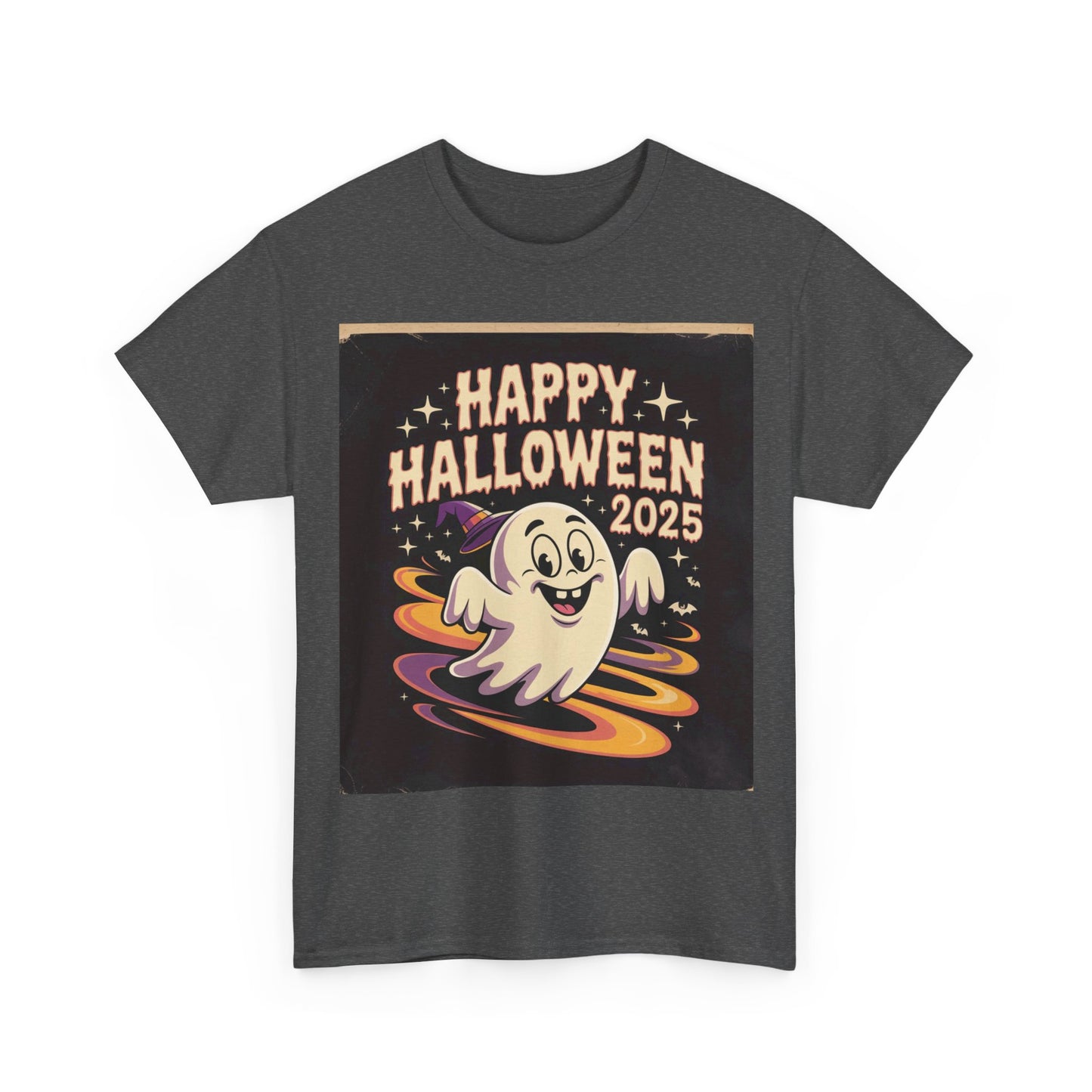Happy Halloween Ghost Unisex Heavy Cotton Tee, Spooky Shirt, Halloween Costume, Festive Apparel, Autumn Style, Boo-tiful Tee