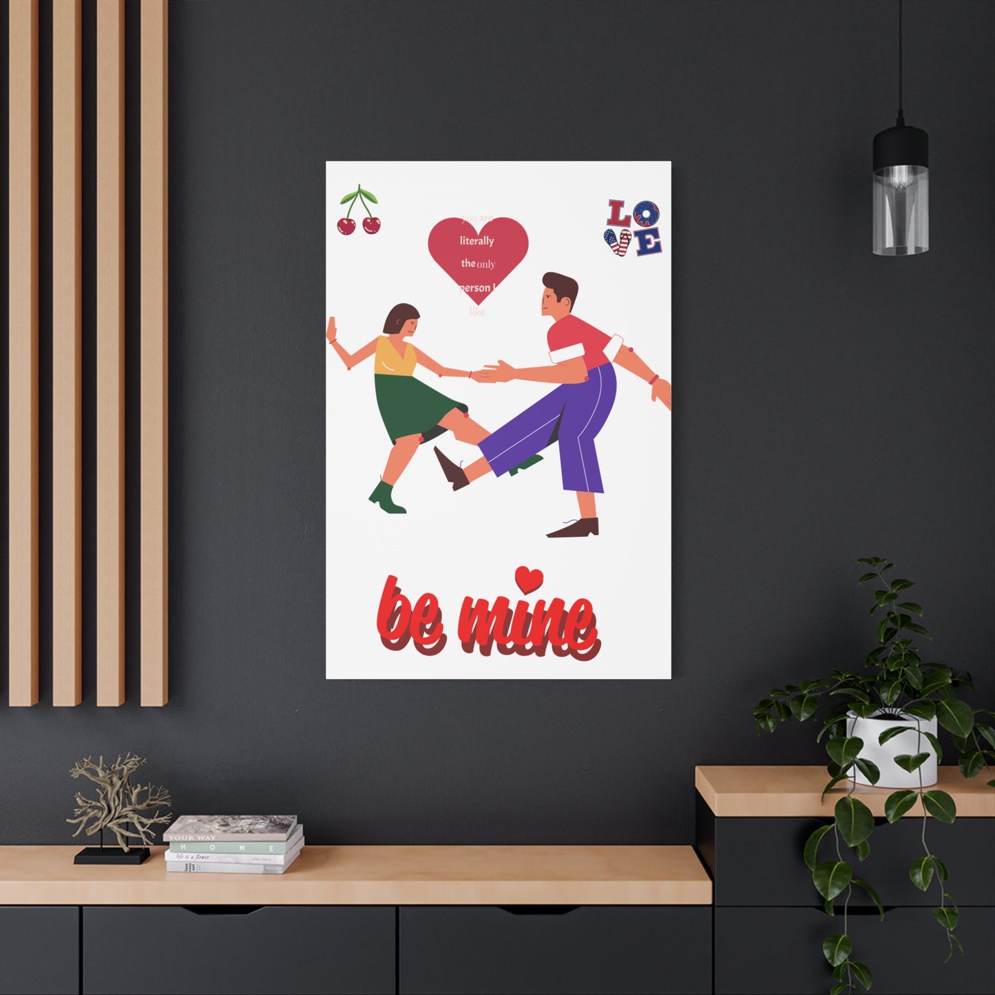 Vibrant Canvas Art Print, Cute Couple Dancing, Valentine's Gift, Home Decor, Love Quote Art, Heartfelt Wall Decoration