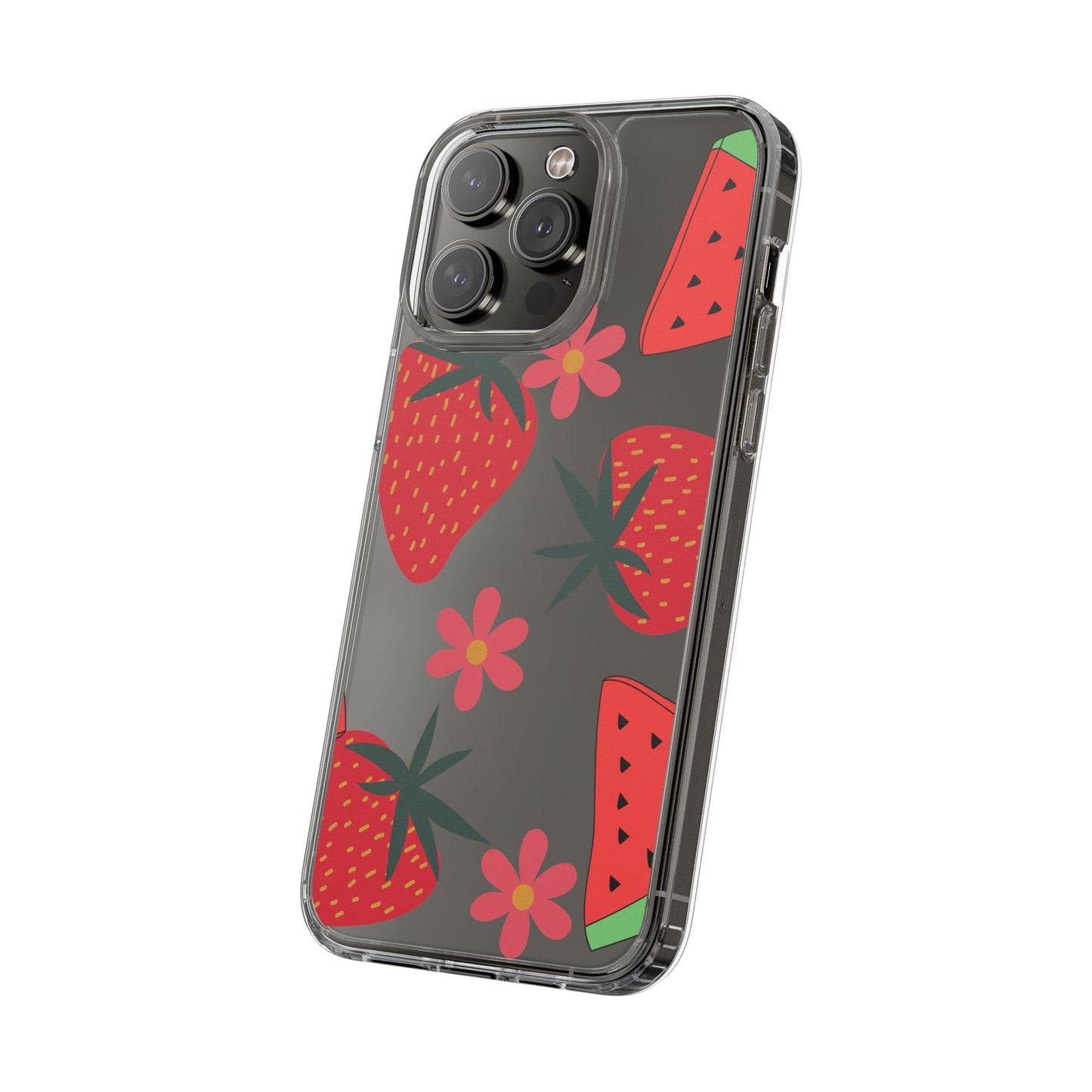 Fruity Clear Phone Case, Vibrant Strawberry and Flower Design, Cute Phone Cover, Trendy Accessories, Summer Vibe Gift