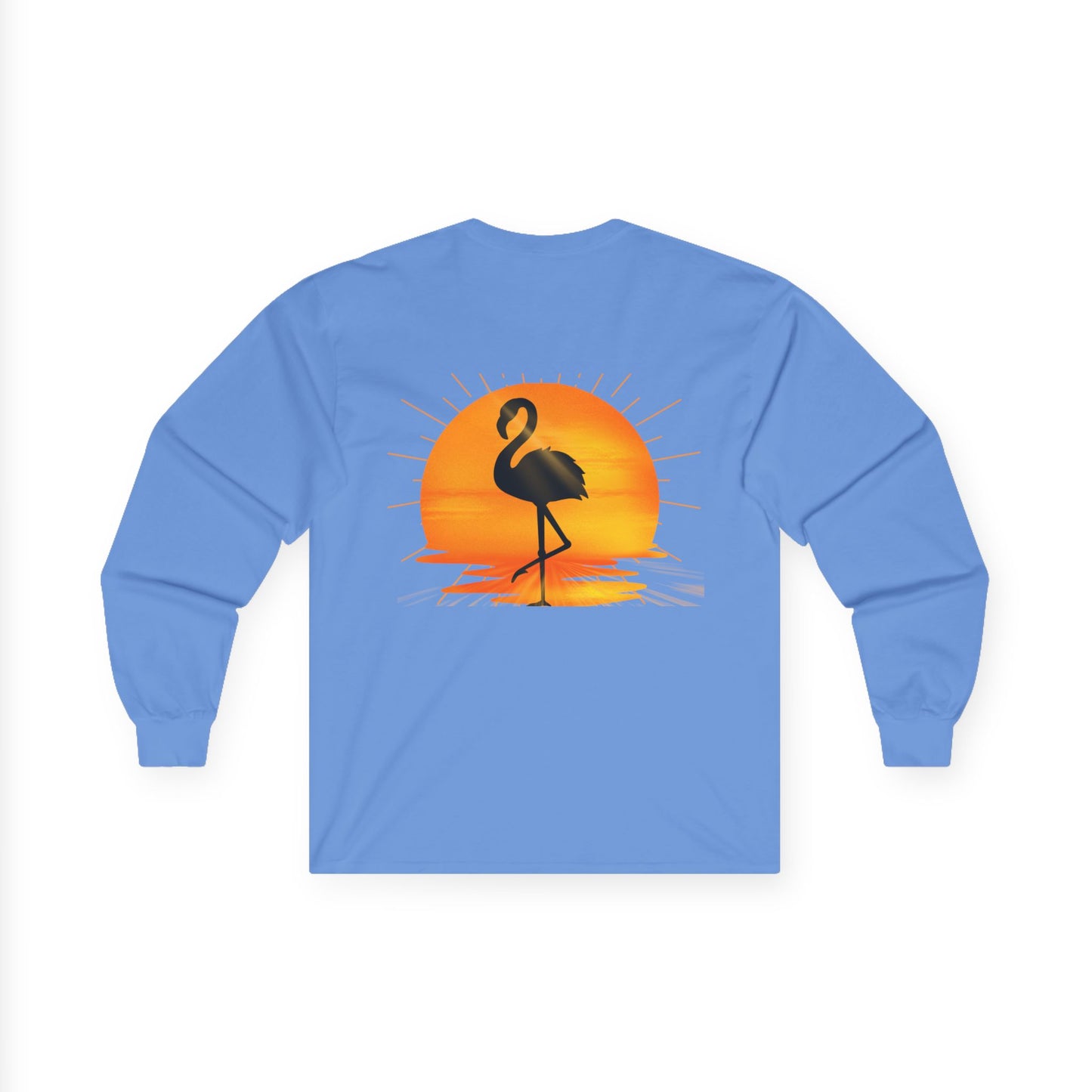 Sunrise Flamingo Long Sleeve Tee, Vacation Shirt, Casual Outfit, Summer Apparel, Gift for Beach Lovers, Graphic Tee, Relaxed Fit