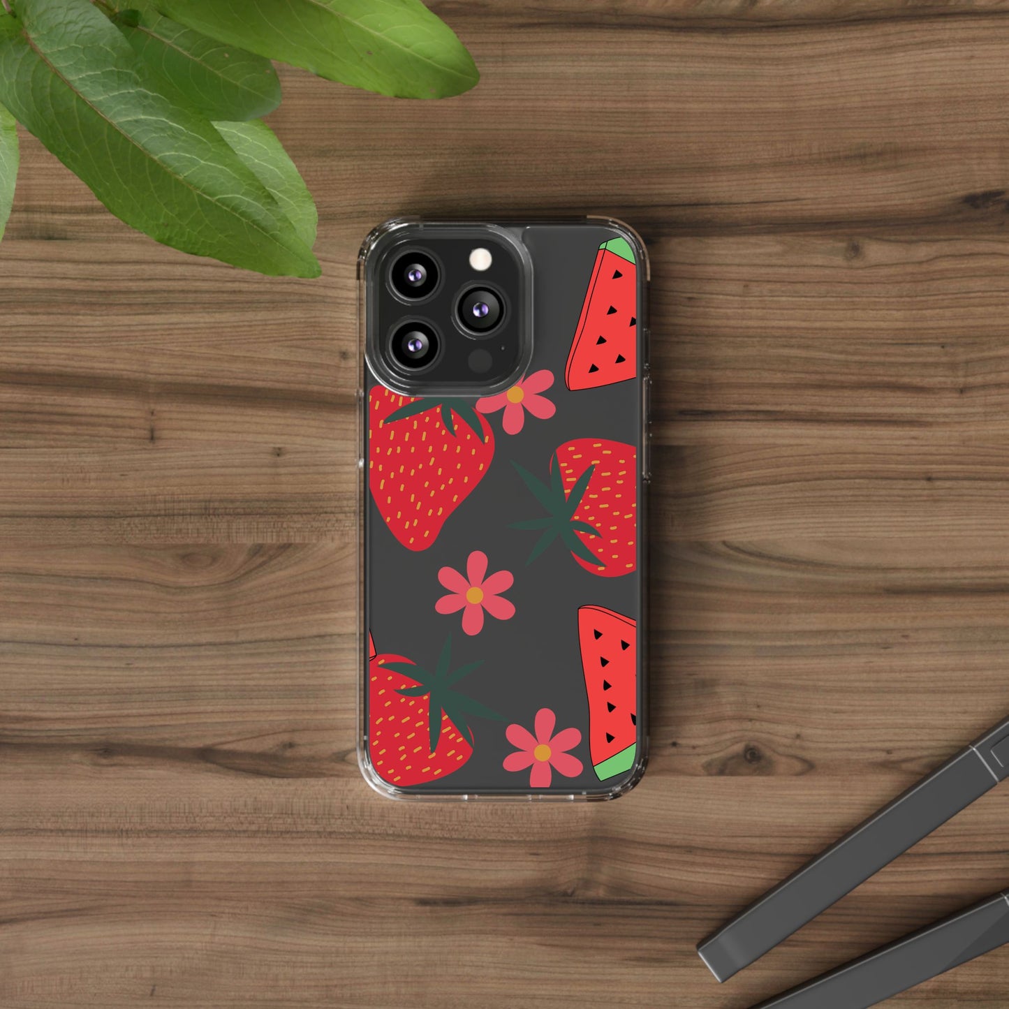 Fruity Clear Phone Case, Vibrant Strawberry and Flower Design, Cute Phone Cover, Trendy Accessories, Summer Vibe Gift